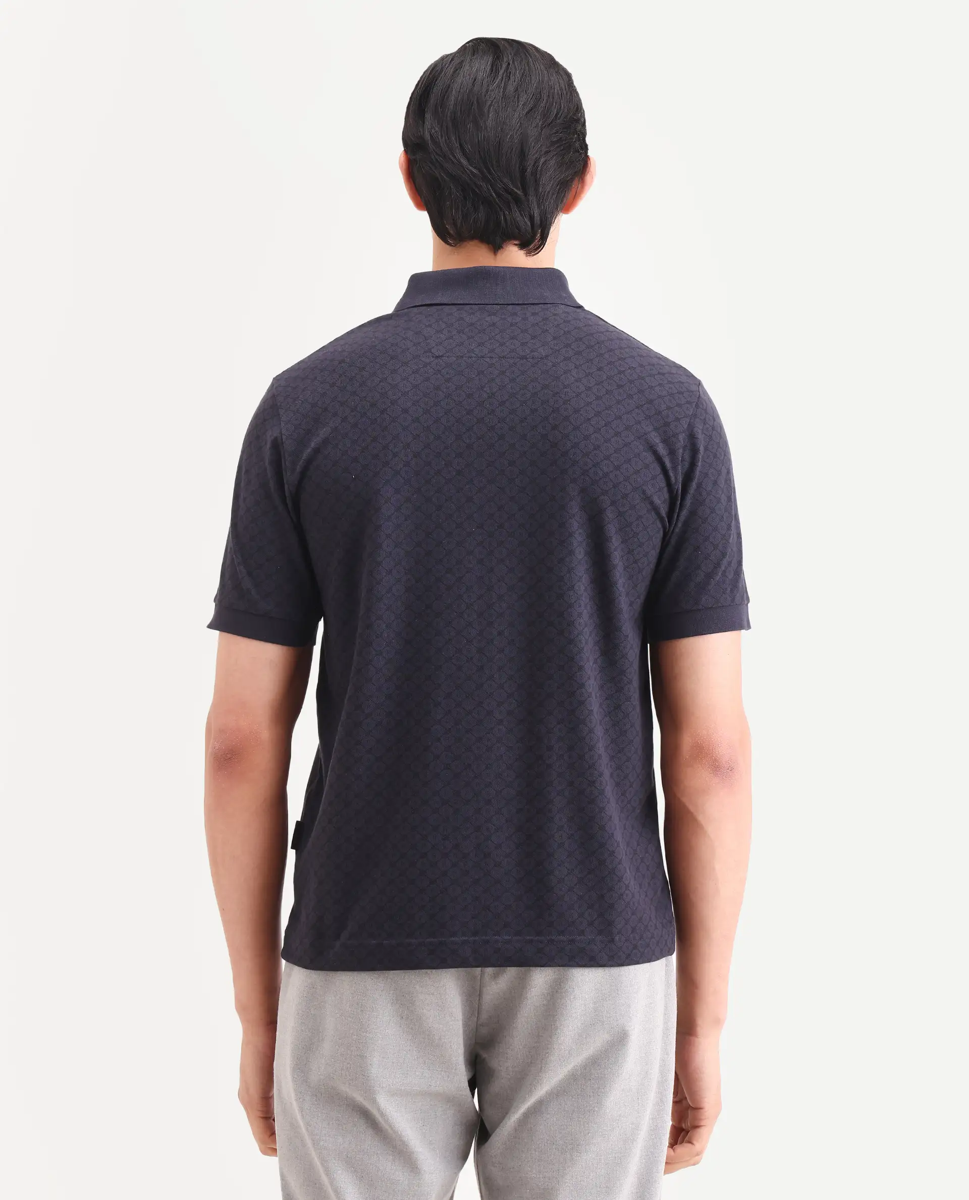 Rare Rabbit Men's Eran Navy Cotton Blend Fabric Half Sleeve Spread Collar Regular Fit Geometric Print Polo - Image 7