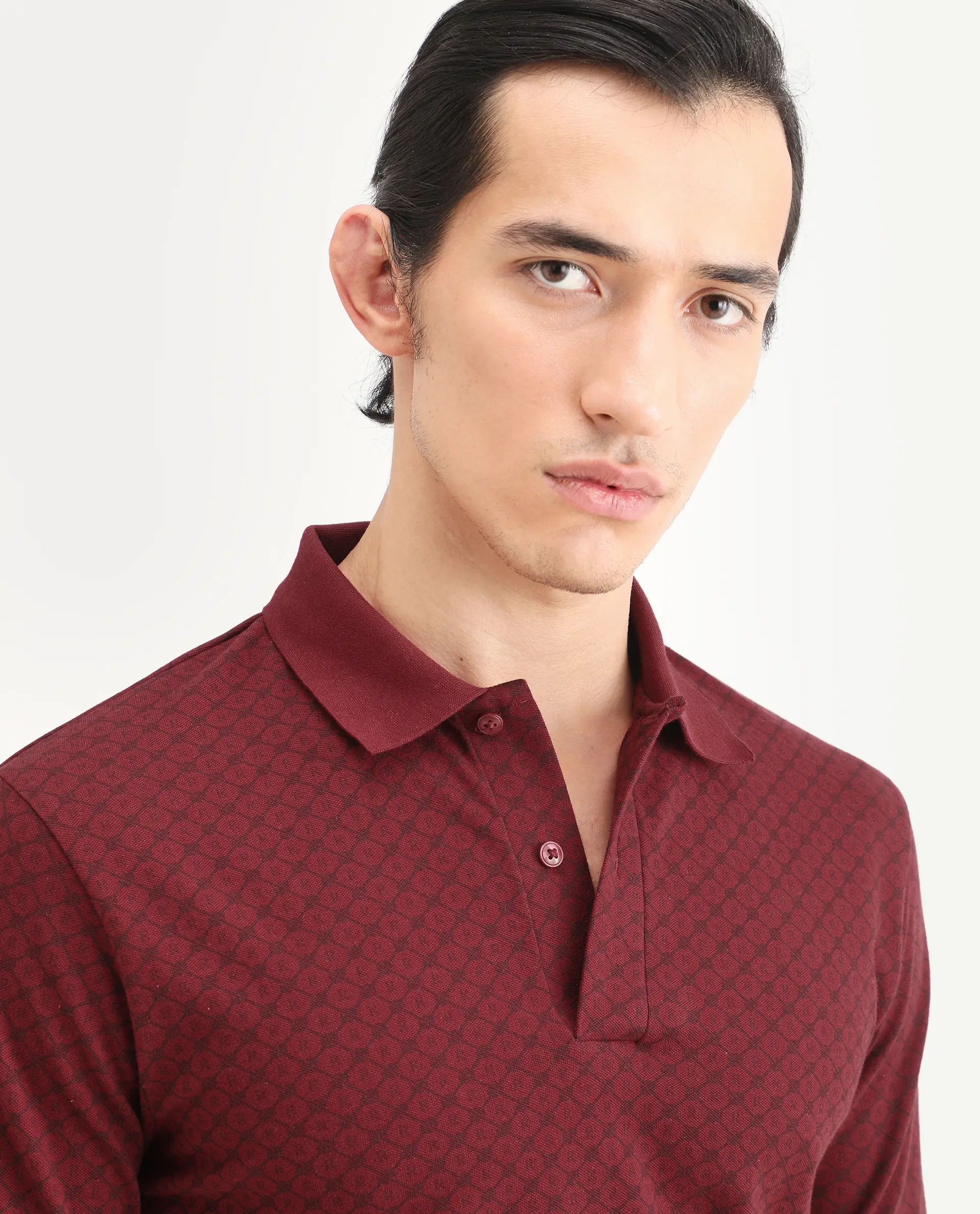 Rare Rabbit Men's Eran Red Cotton Blend Fabric Half Sleeve Spread Collar Regular Fit Geometric Print Polo - Image 3