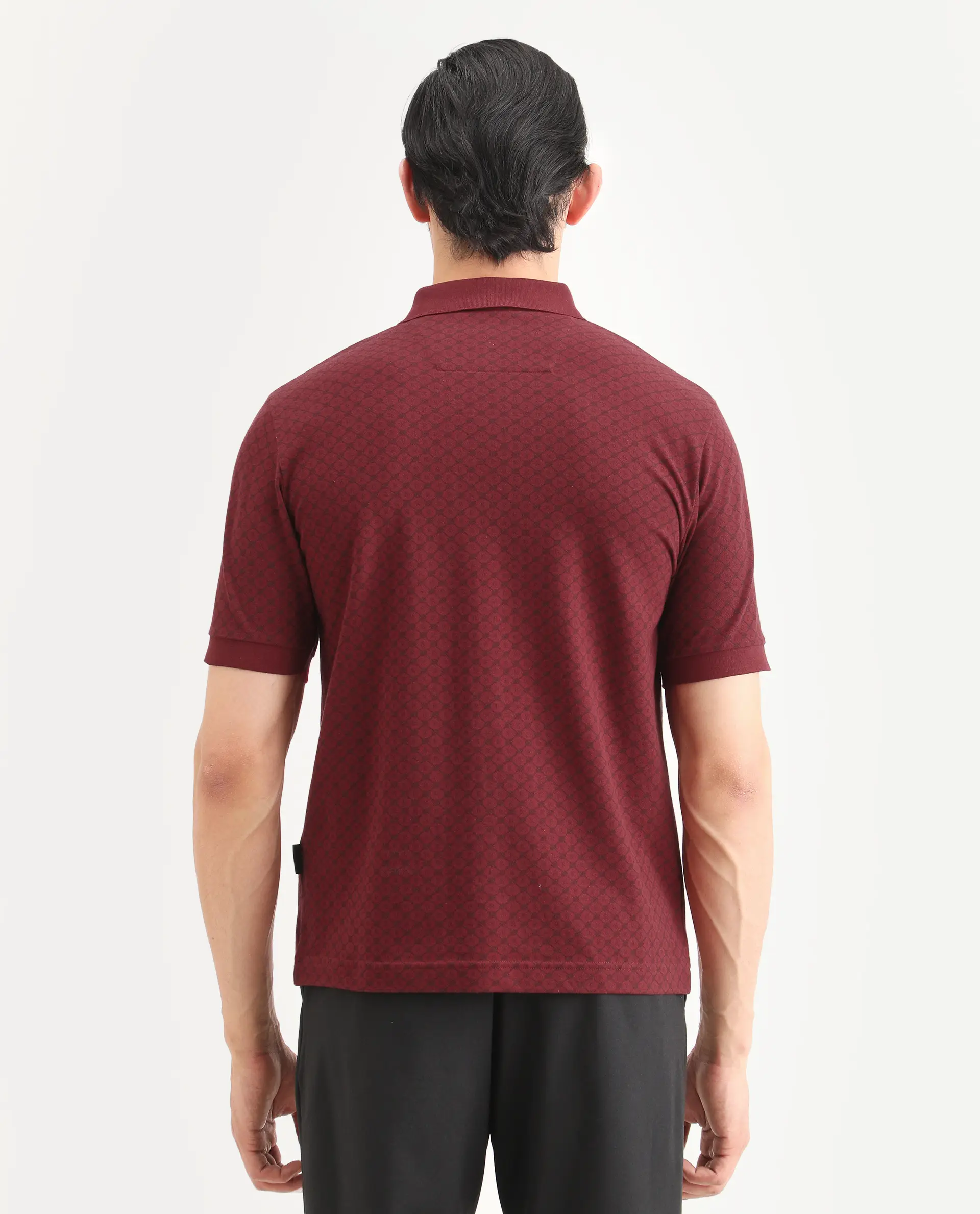 Rare Rabbit Men's Eran Red Cotton Blend Fabric Half Sleeve Spread Collar Regular Fit Geometric Print Polo - Image 7