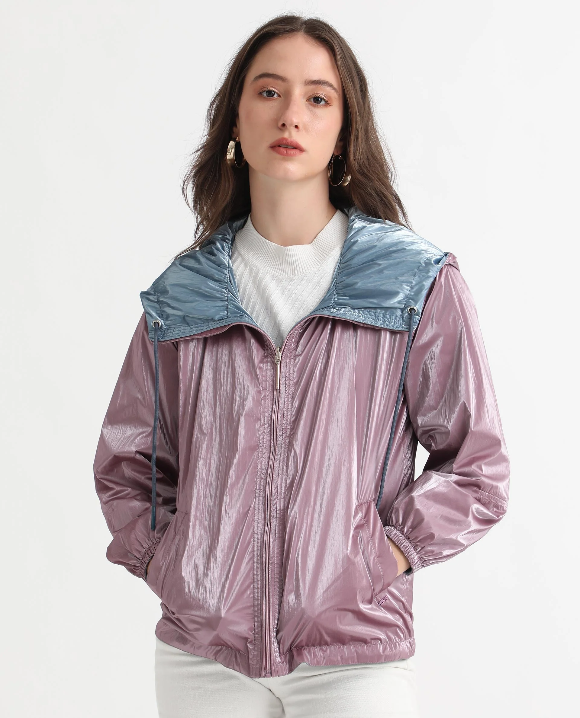 Rareism Women's Erber Pink Polyester Hooded Plain Balloon Sleeve Regular Fit Jacket - Image 13