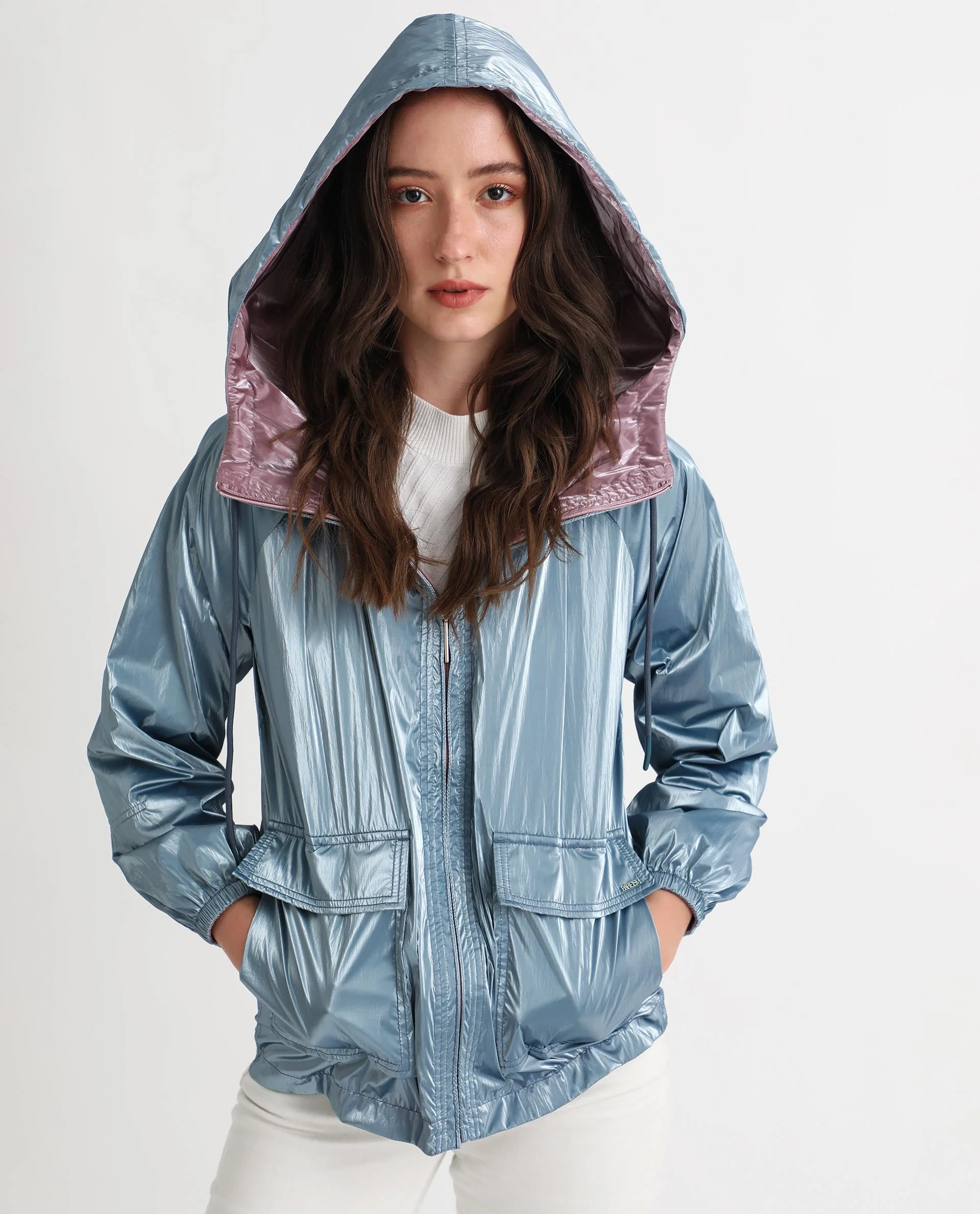 Rareism Women's Erber Pink Polyester Hooded Plain Balloon Sleeve Regular Fit Jacket - Image 3