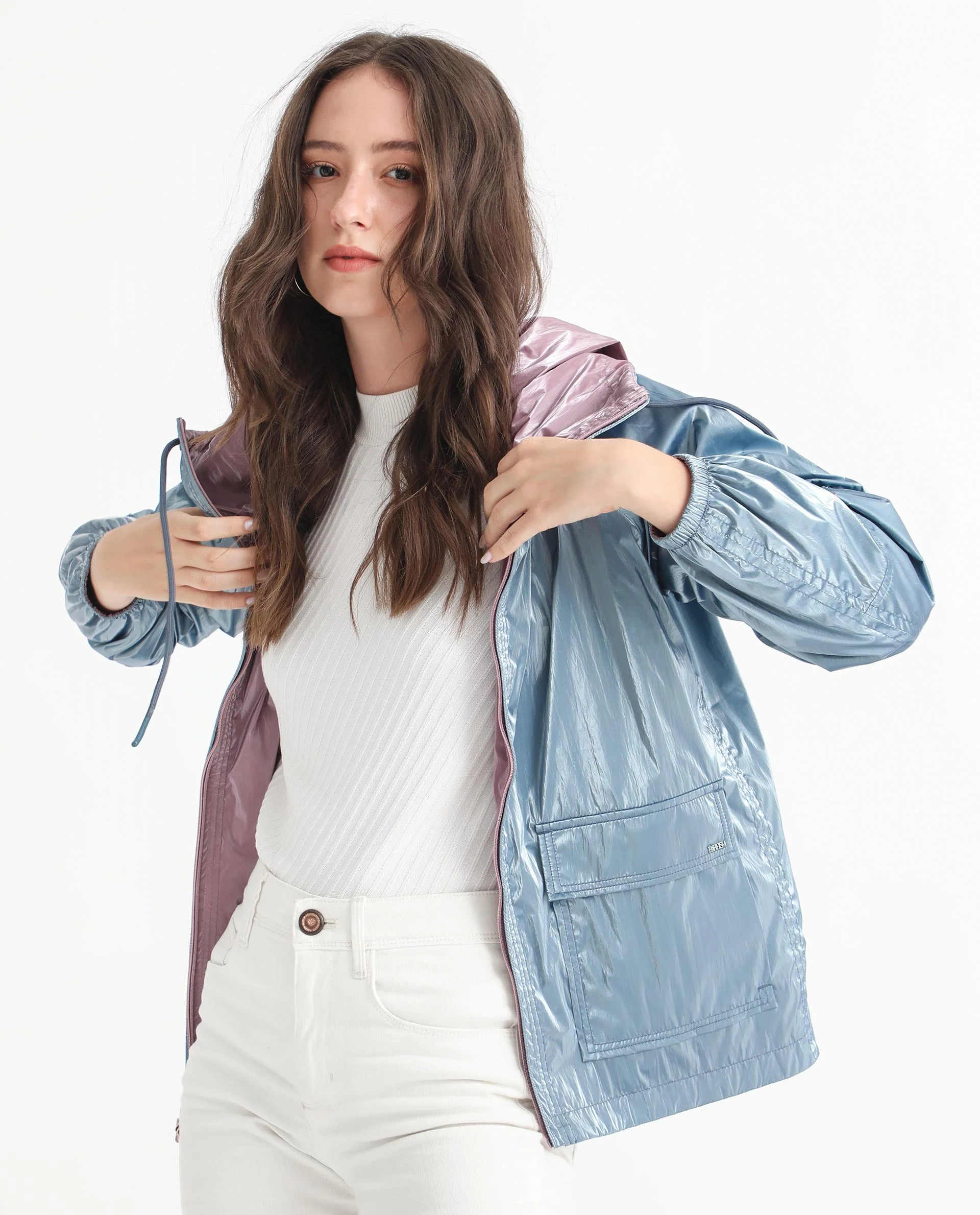 Rareism Women's Erber Pink Polyester Hooded Plain Balloon Sleeve Regular Fit Jacket - Image 4