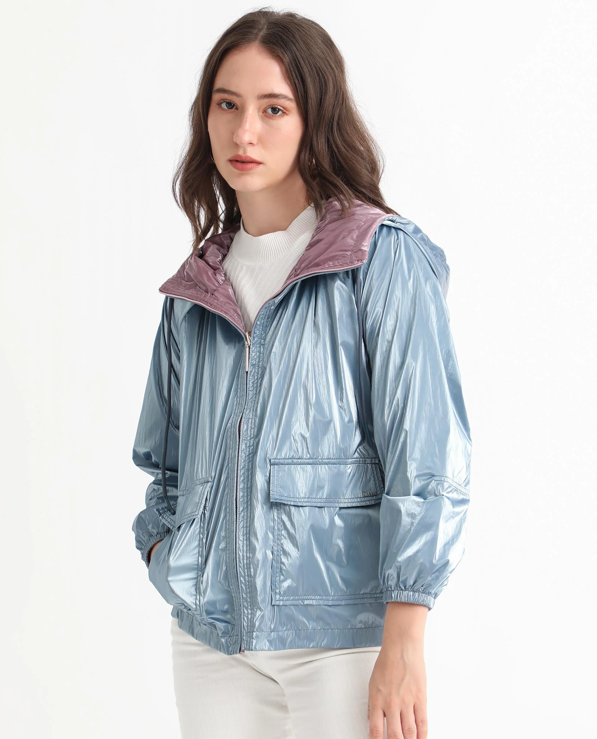 Rareism Women's Erber Pink Polyester Hooded Plain Balloon Sleeve Regular Fit Jacket - Image 5