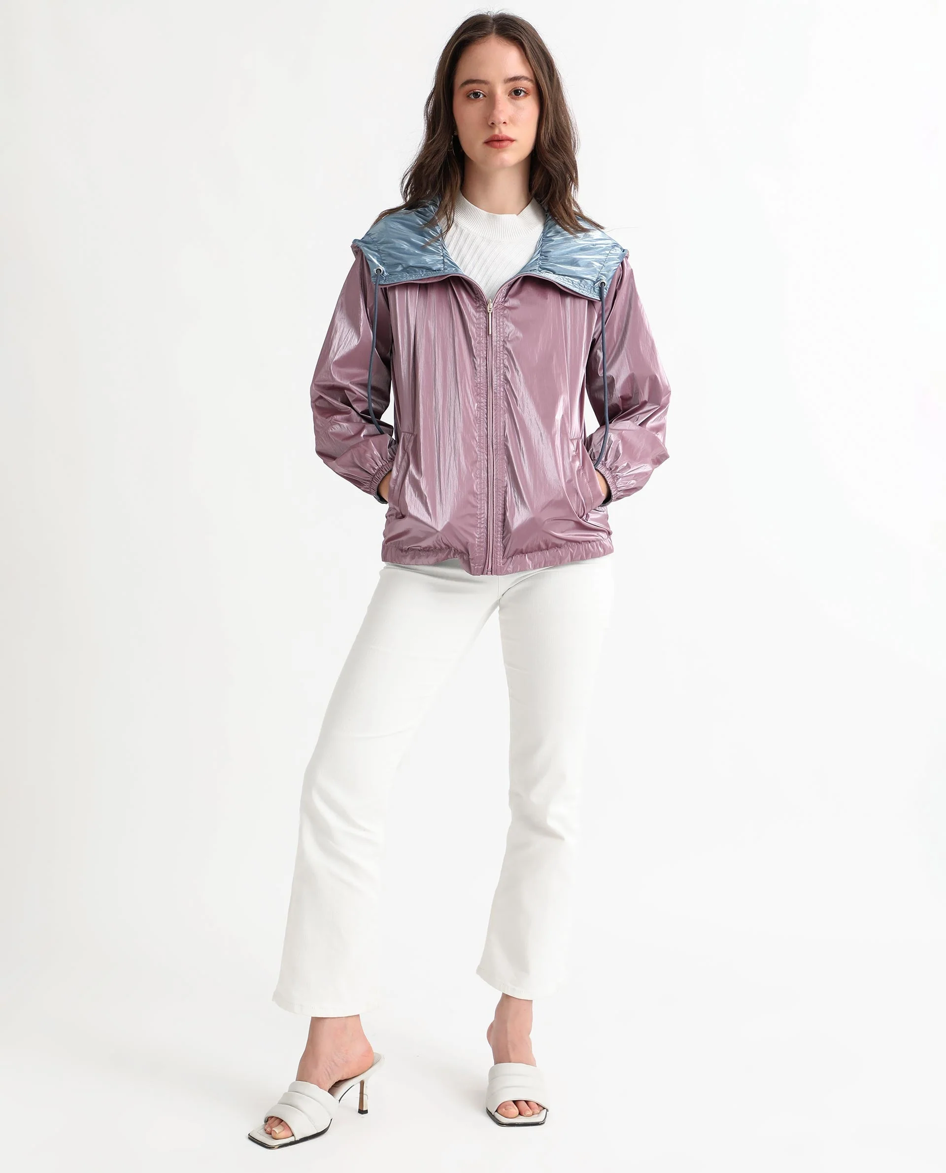 Rareism Women's Erber Pink Polyester Hooded Plain Balloon Sleeve Regular Fit Jacket - Image 7