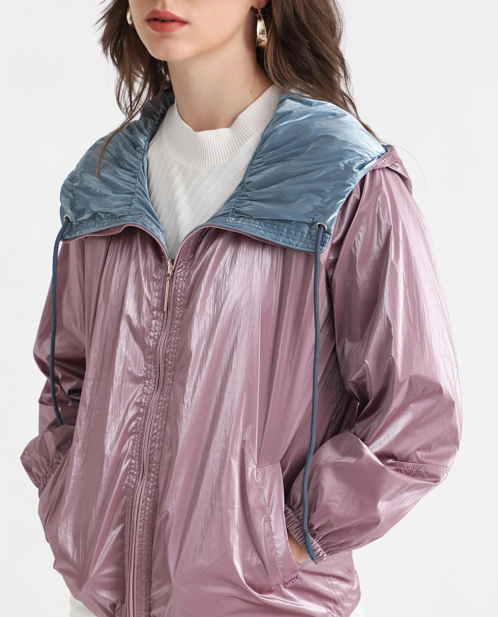 Rareism Women's Erber Pink Polyester Hooded Plain Balloon Sleeve Regular Fit Jacket - Image 8