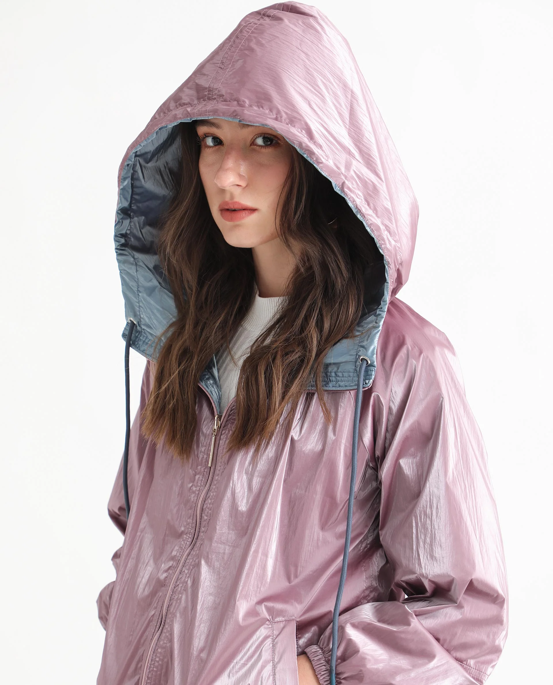 Rareism Women's Erber Pink Polyester Hooded Plain Balloon Sleeve Regular Fit Jacket - Image 9