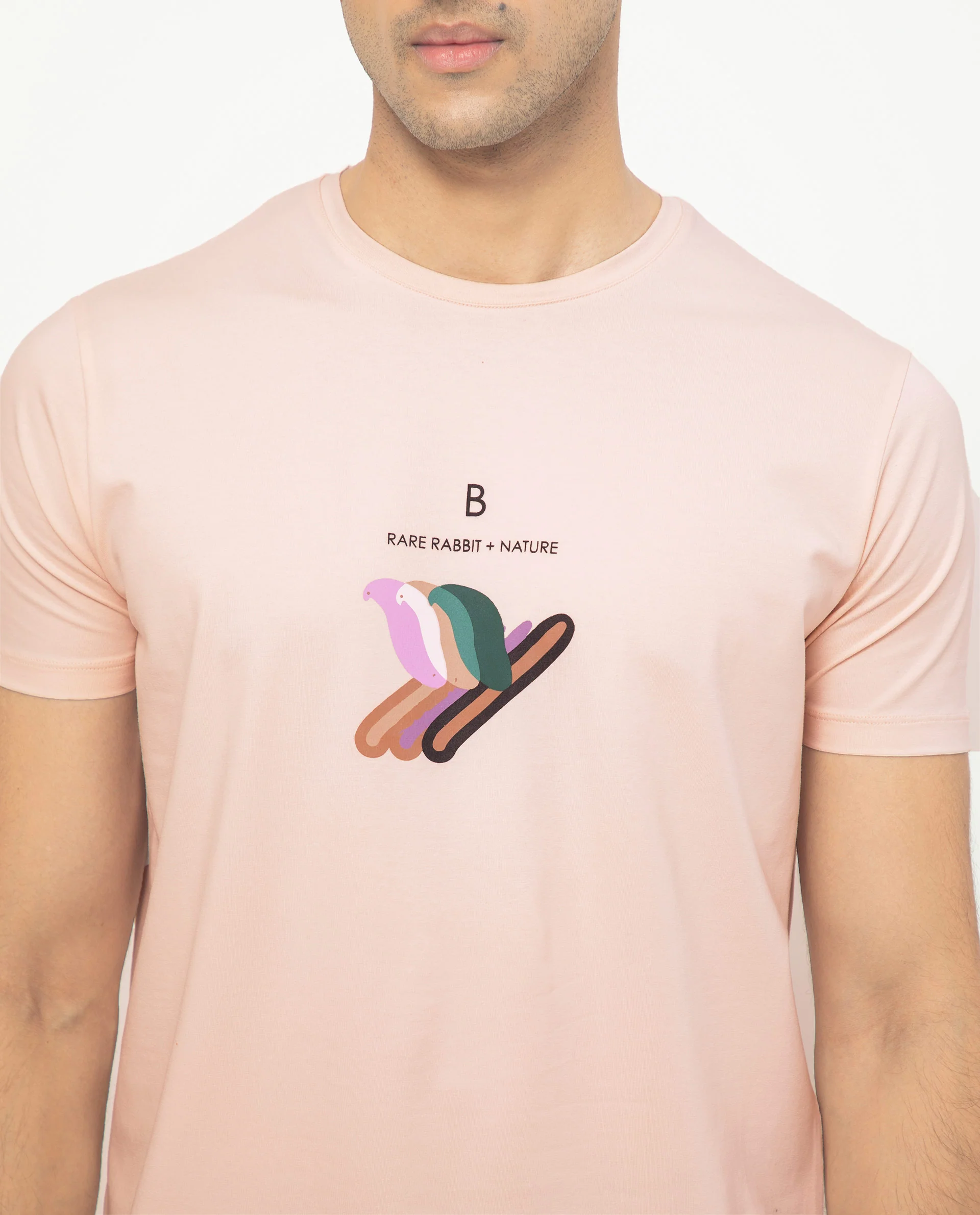 Rare Rabbit Men's Erdon Pastel Pink Cotton Graphic Print Slim Fit Half Sleeve Crew Neck T-Shirt - Image 2