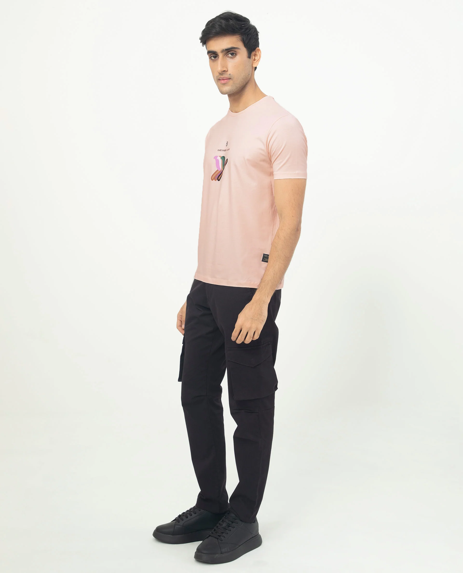 Rare Rabbit Men's Erdon Pastel Pink Cotton Graphic Print Slim Fit Half Sleeve Crew Neck T-Shirt - Image 5