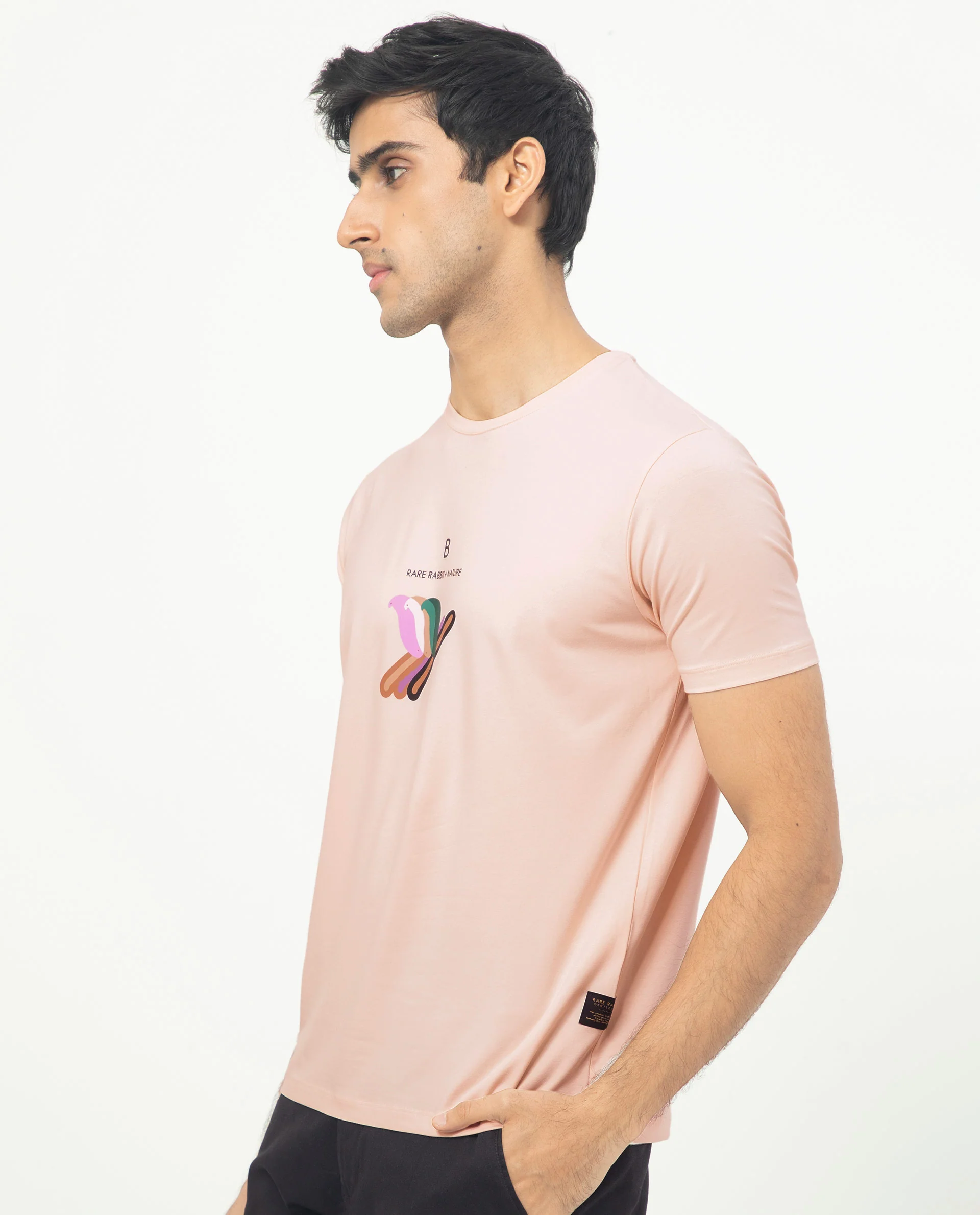 Rare Rabbit Men's Erdon Pastel Pink Cotton Graphic Print Slim Fit Half Sleeve Crew Neck T-Shirt - Image 6
