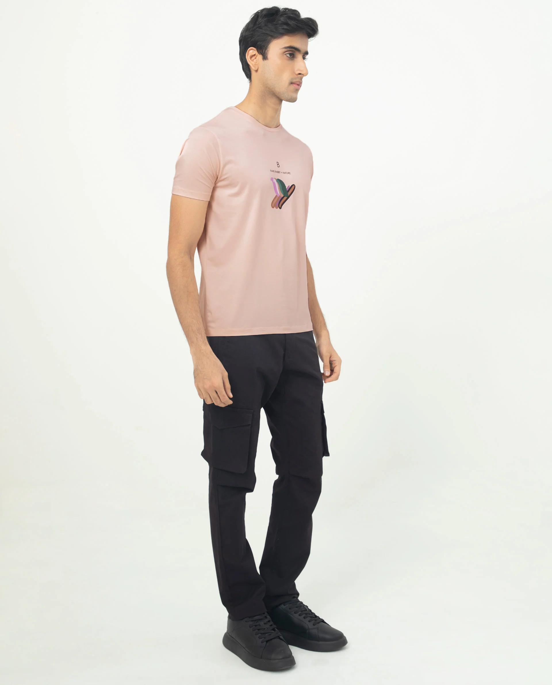Rare Rabbit Men's Erdon Pastel Pink Cotton Graphic Print Slim Fit Half Sleeve Crew Neck T-Shirt - Image 7