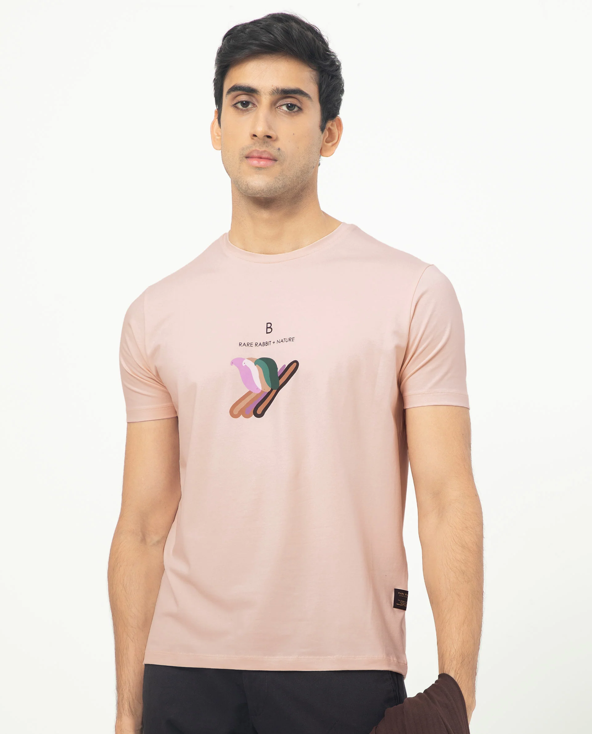 Rare Rabbit Men's Erdon Pastel Pink Cotton Graphic Print Slim Fit Half Sleeve Crew Neck T-Shirt - Image 9