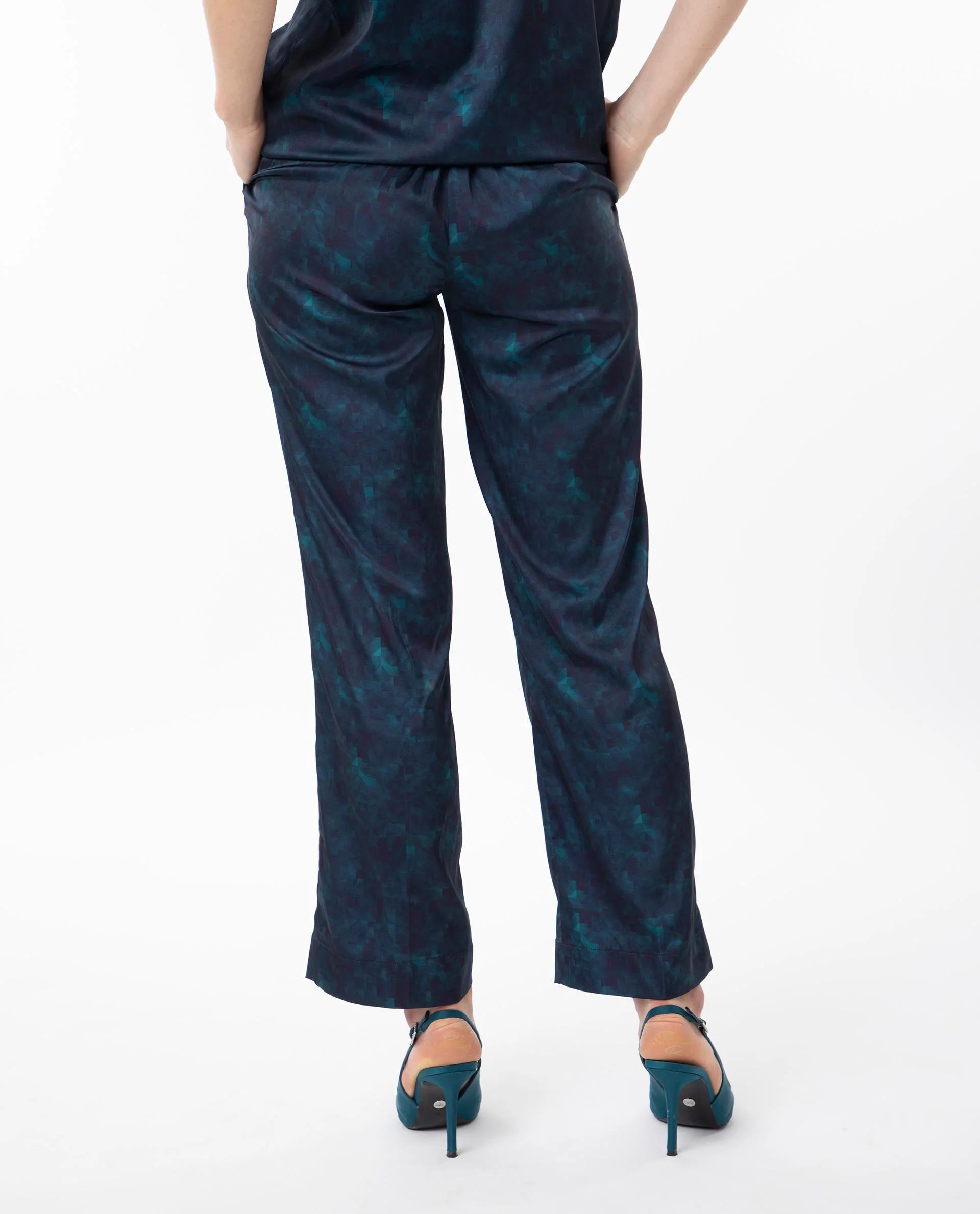 Rareism Women's Erent Blue Polyester Abstract Print Ankle Length Relaxed Fit Trouser - Image 8