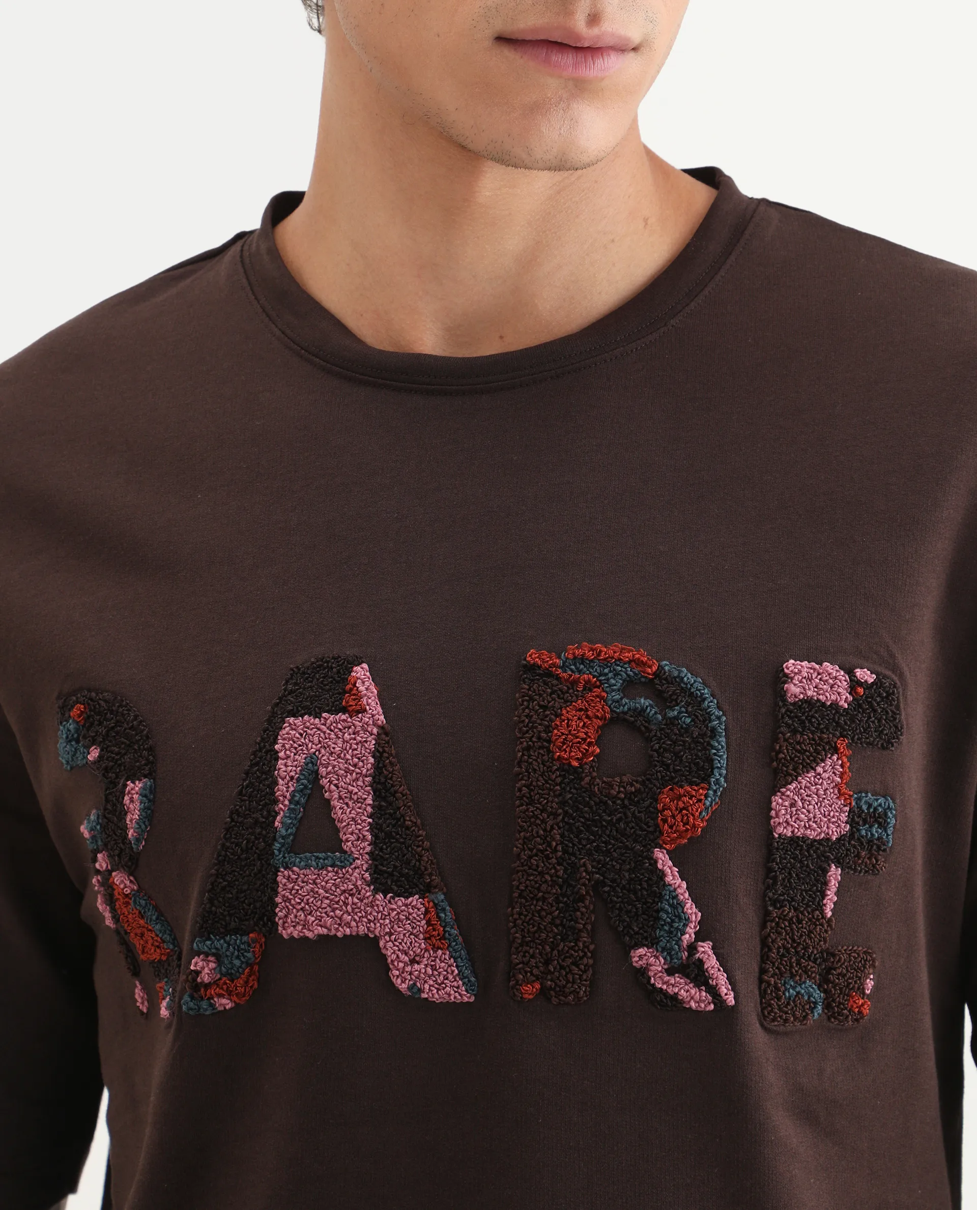 Rare Rabbit Men's Erfe Dark Brown Cotton Fabric Short Sleeve Crew Neck Oversized Fit Graphic Print T-Shirt - Image 3