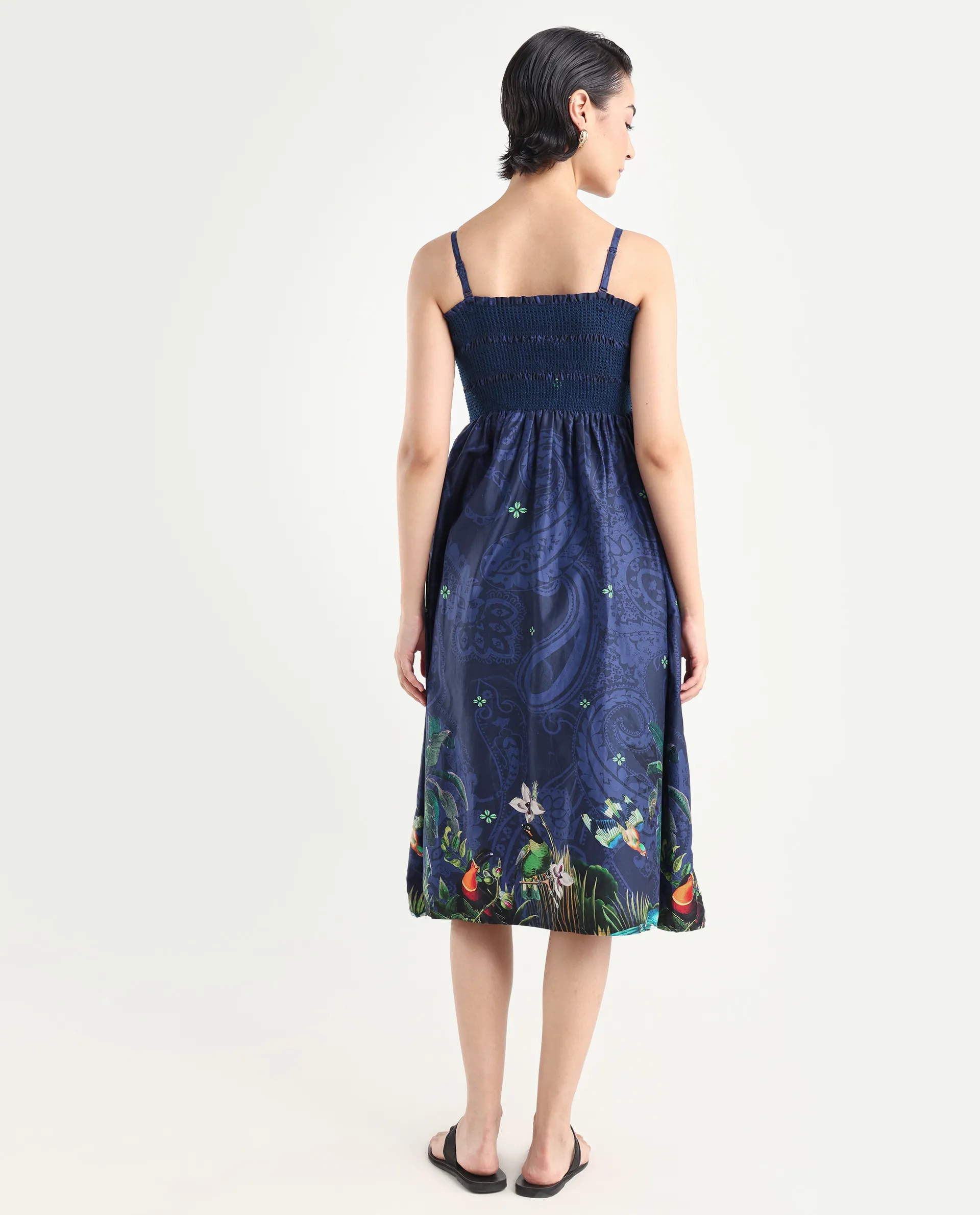 Rareism Women's Ergen Blue Cotton Tube Neck Floral Print Midi Fit And Flare Dress - Image 7
