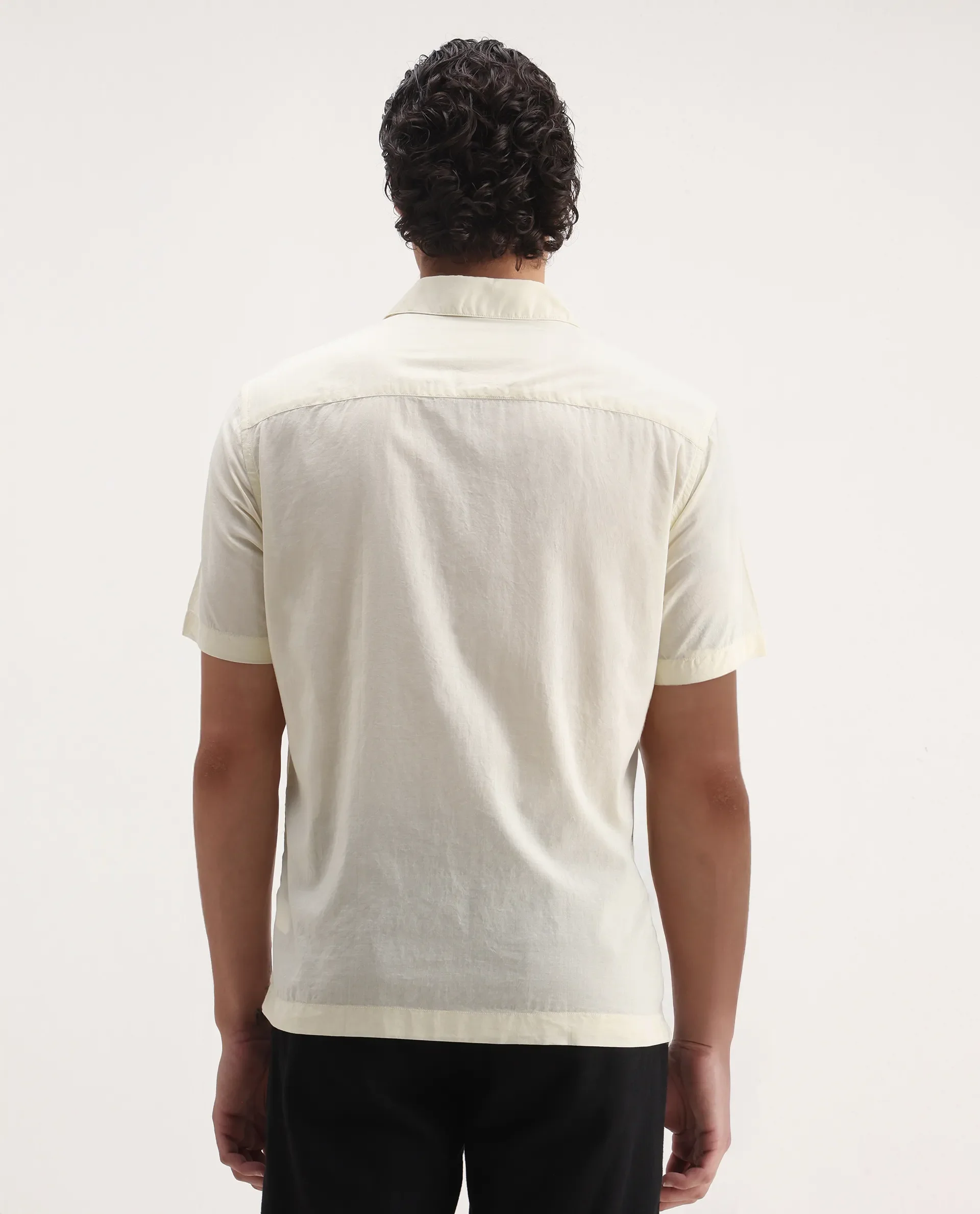 Rare Rabbit Men's Eric Off White Cotton Embroidered Boxy Fit Half Sleeve Cuban Collar Shirt - Image 7