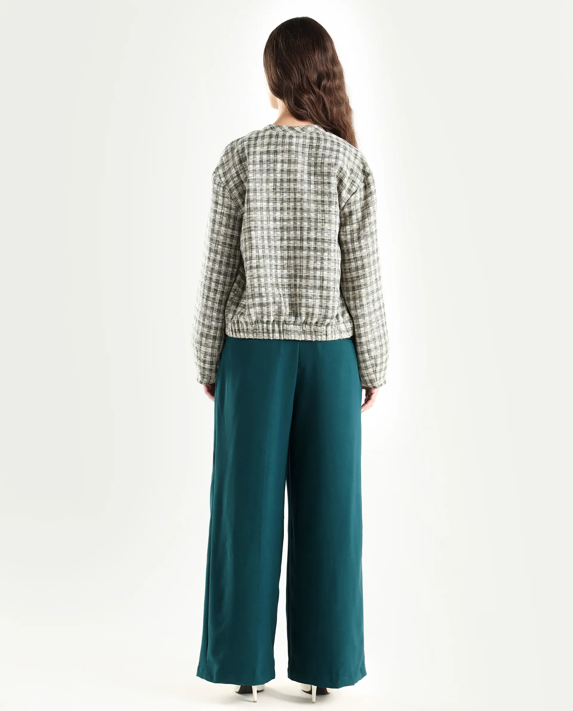 Rareism Women's Erica Green Polyester Blend Plain Ankle Length Wide Trouser - Image 7