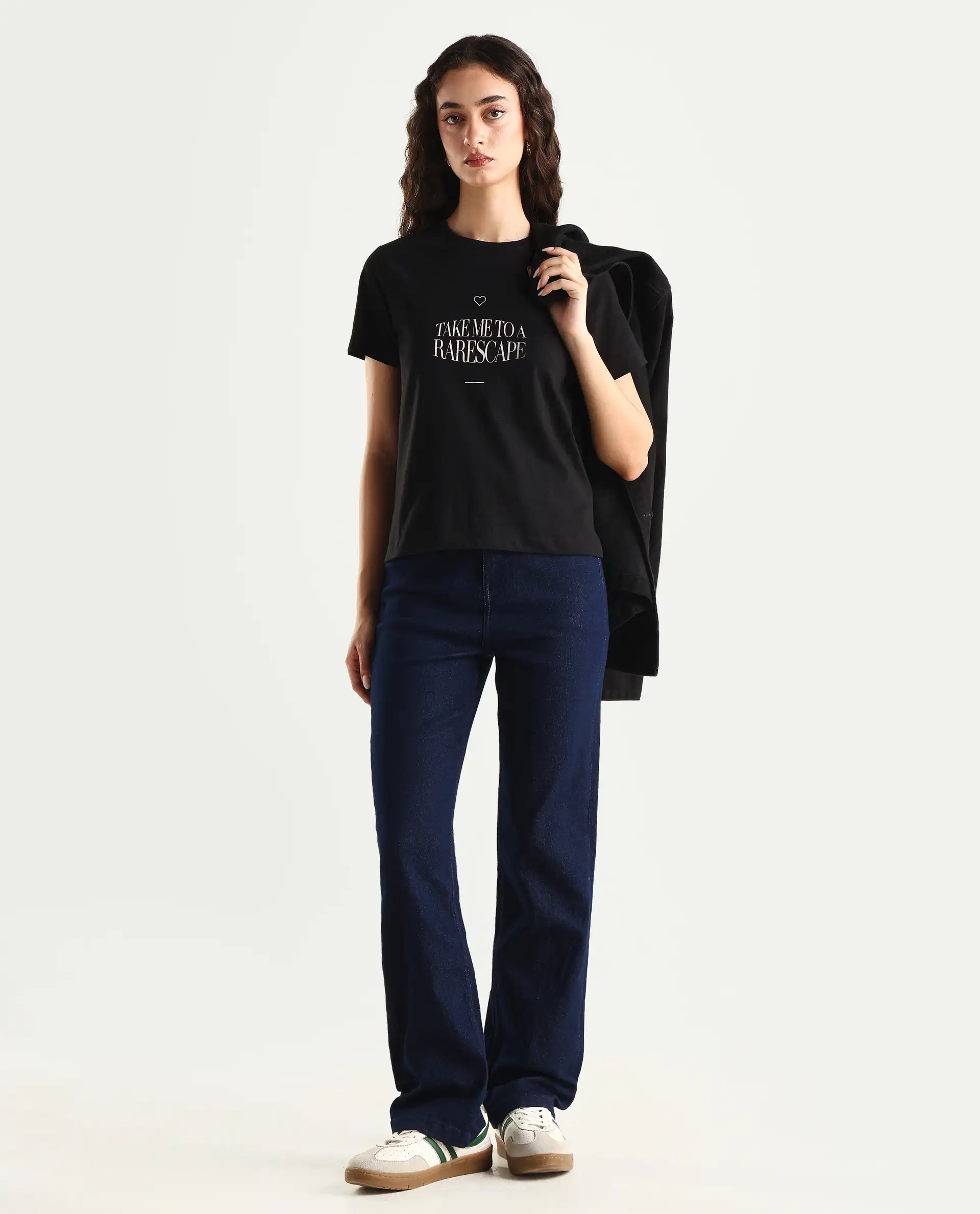 Rareism Women's Cotton Blend Crew Neck Graphic Print Regular Fit T-Shirt - Image 2
