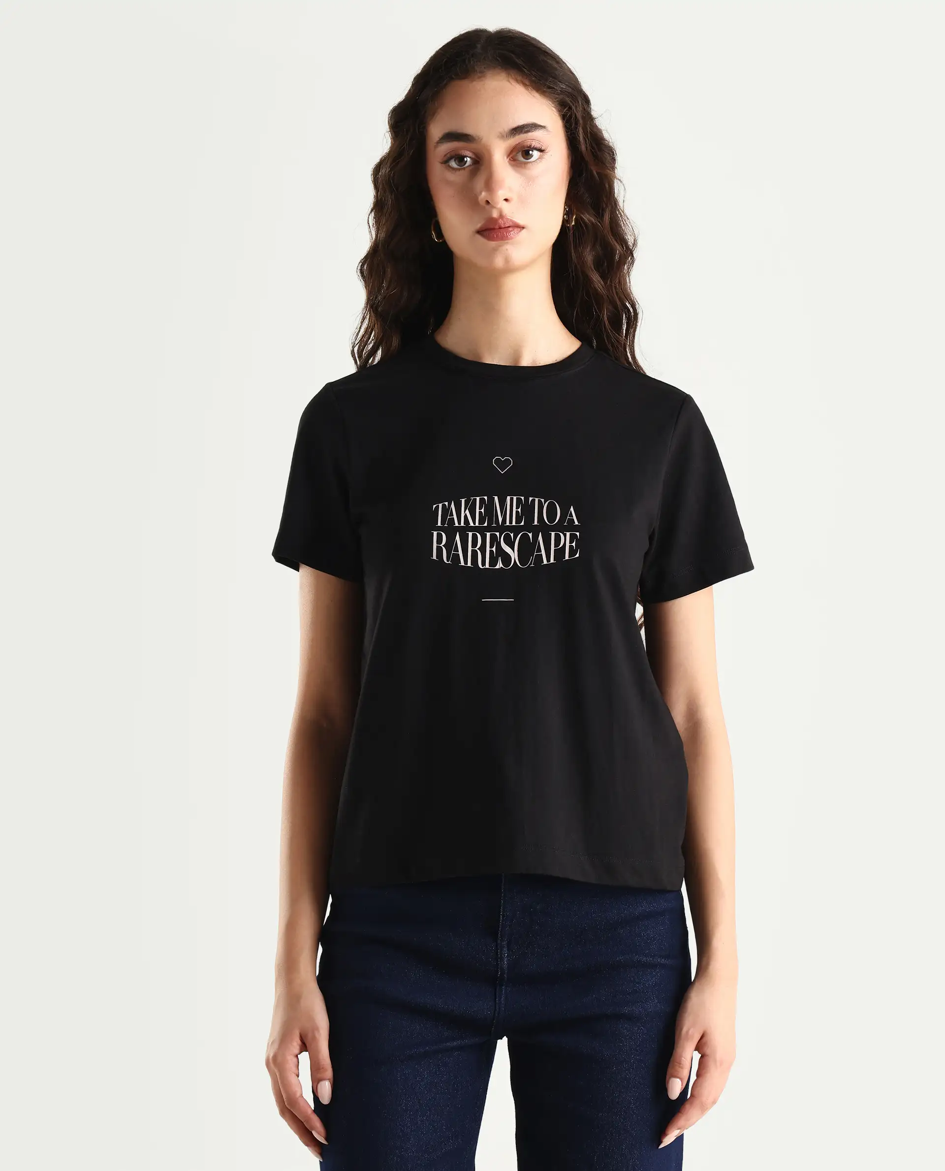 Rareism Women's Cotton Blend Crew Neck Graphic Print Regular Fit T-Shirt - Image 3