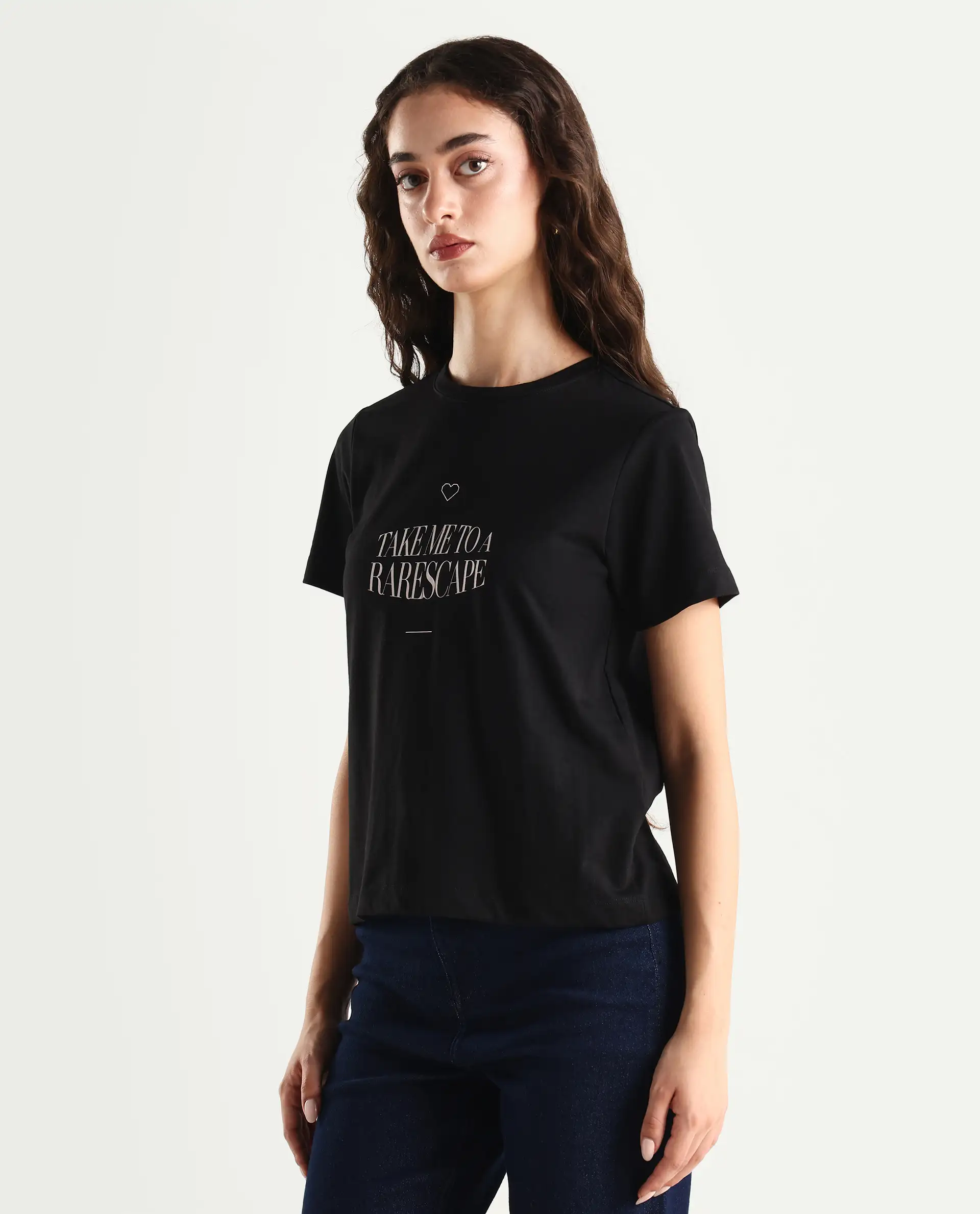 Rareism Women's Cotton Blend Crew Neck Graphic Print Regular Fit T-Shirt - Image 5