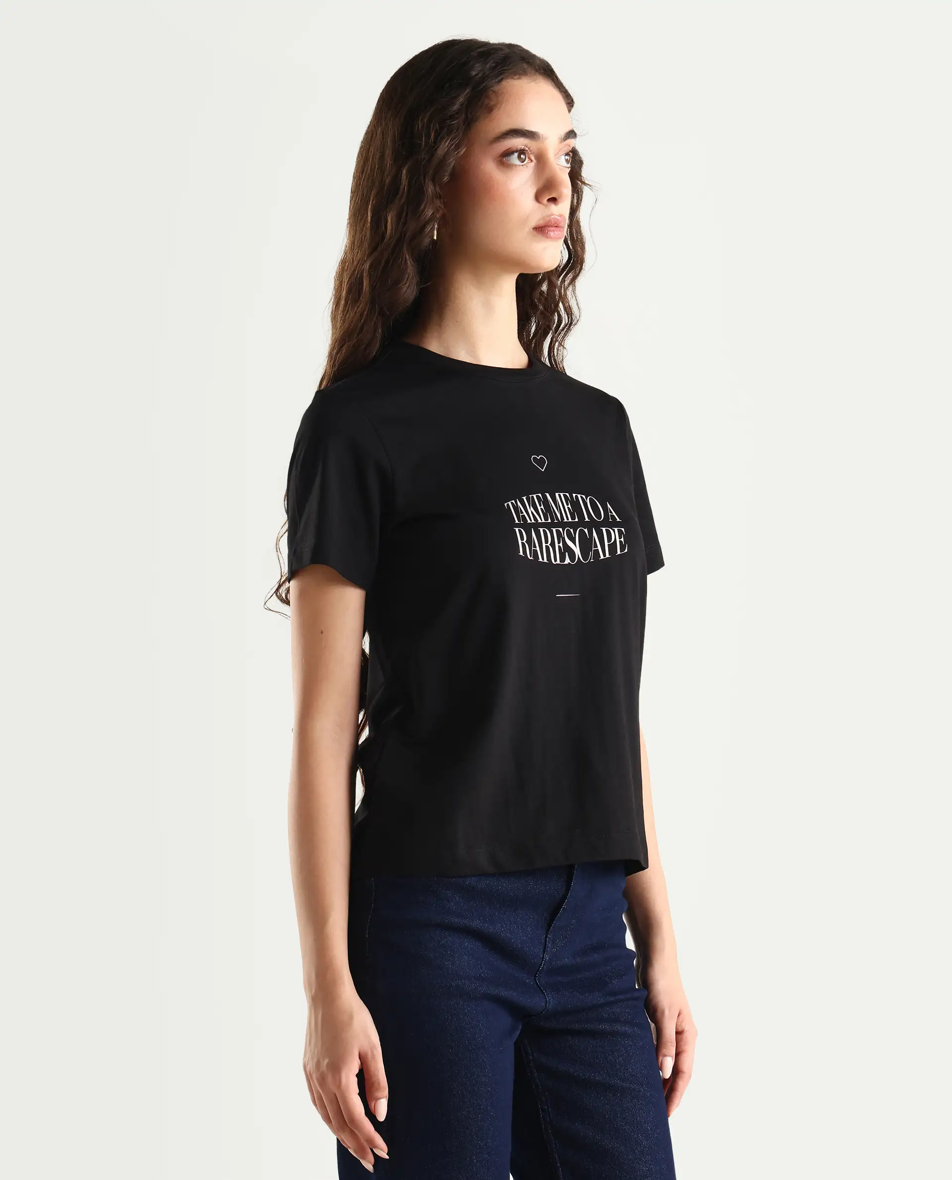 Rareism Women's Cotton Blend Crew Neck Graphic Print Regular Fit T-Shirt - Image 6