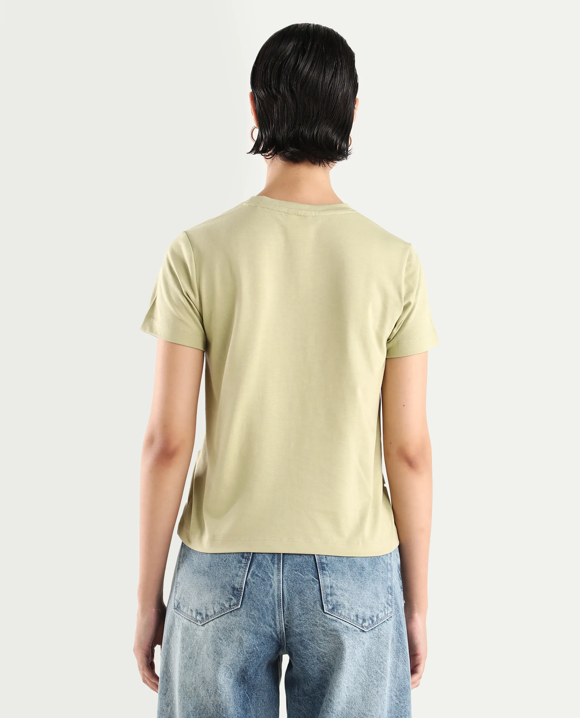 Rareism Women's Erin Light Green Cotton Blend Crew Neck Graphic Print Regular Fit T-Shirt - Image 7