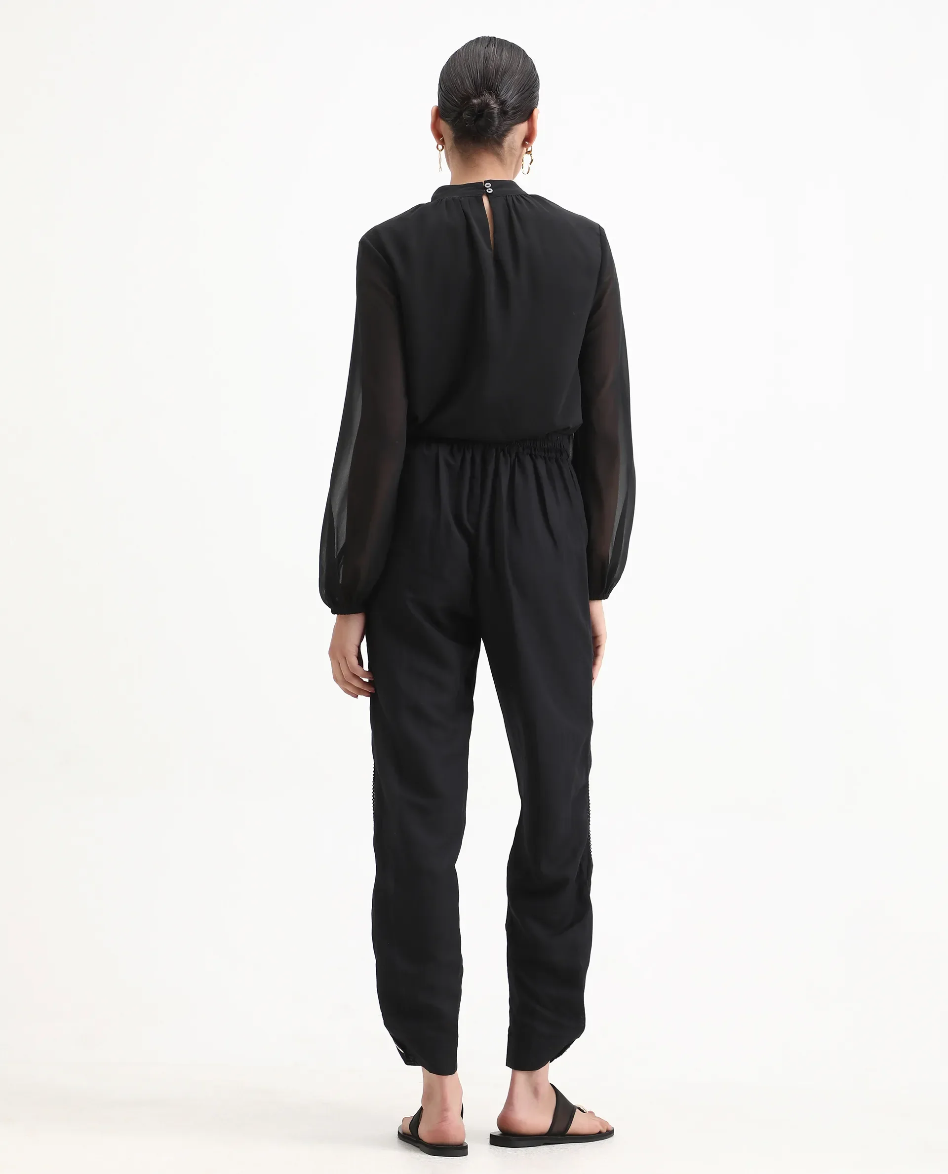 Rareism Women's Erin Black Cotton Linen Plain Ankle Length Tailored Trouser - Image 7
