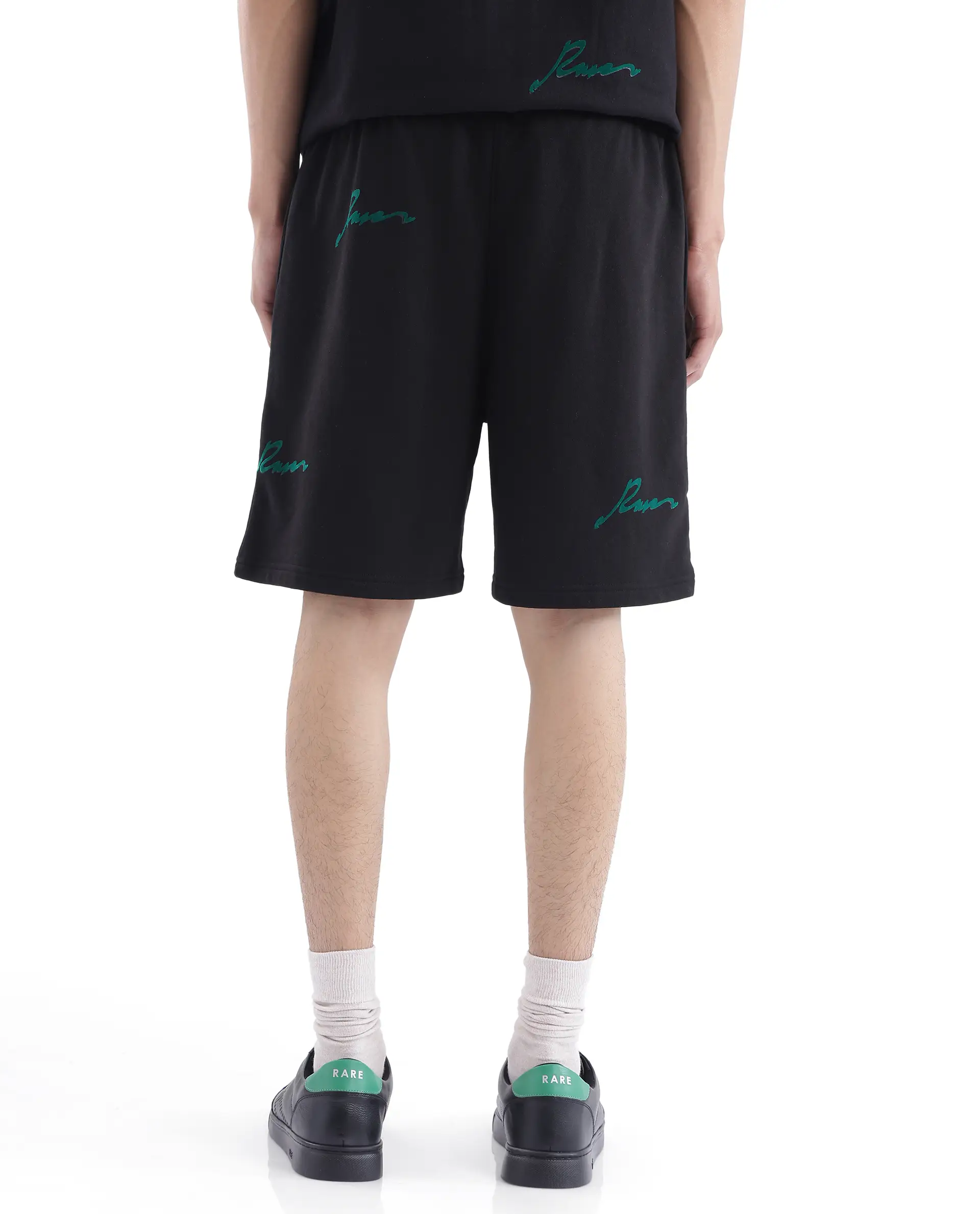 Rare Rabbit Men's Erken-B Black Cotton Typography Print Oversized Fit Shorts - Image 4