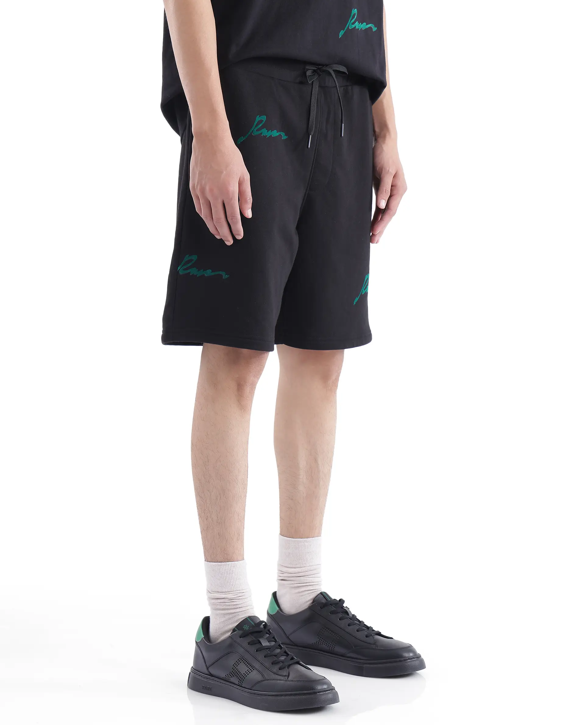 Rare Rabbit Men's Erken-B Black Cotton Typography Print Oversized Fit Shorts - Image 7
