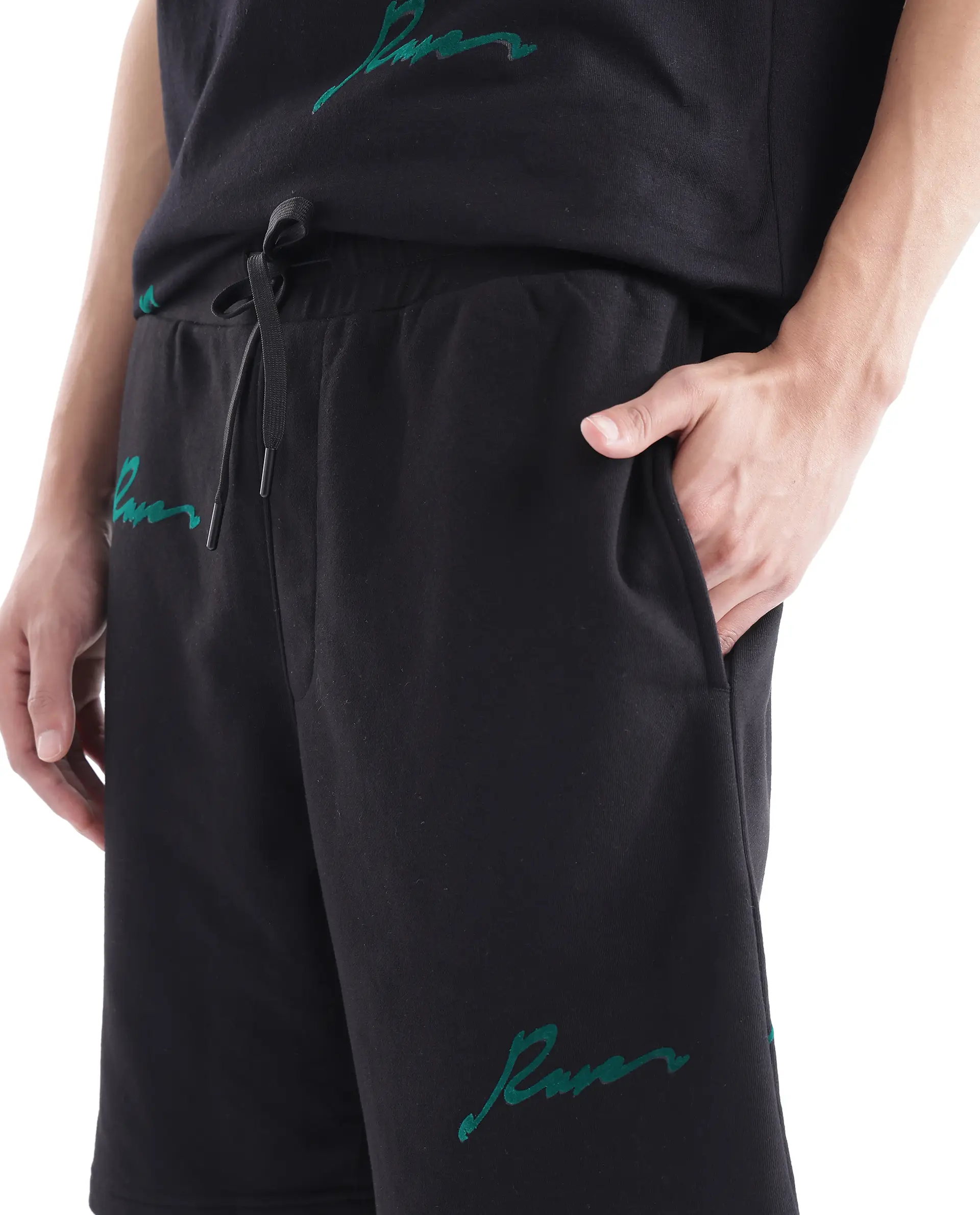 Rare Rabbit Men's Erken-B Black Cotton Typography Print Oversized Fit Shorts - Image 8