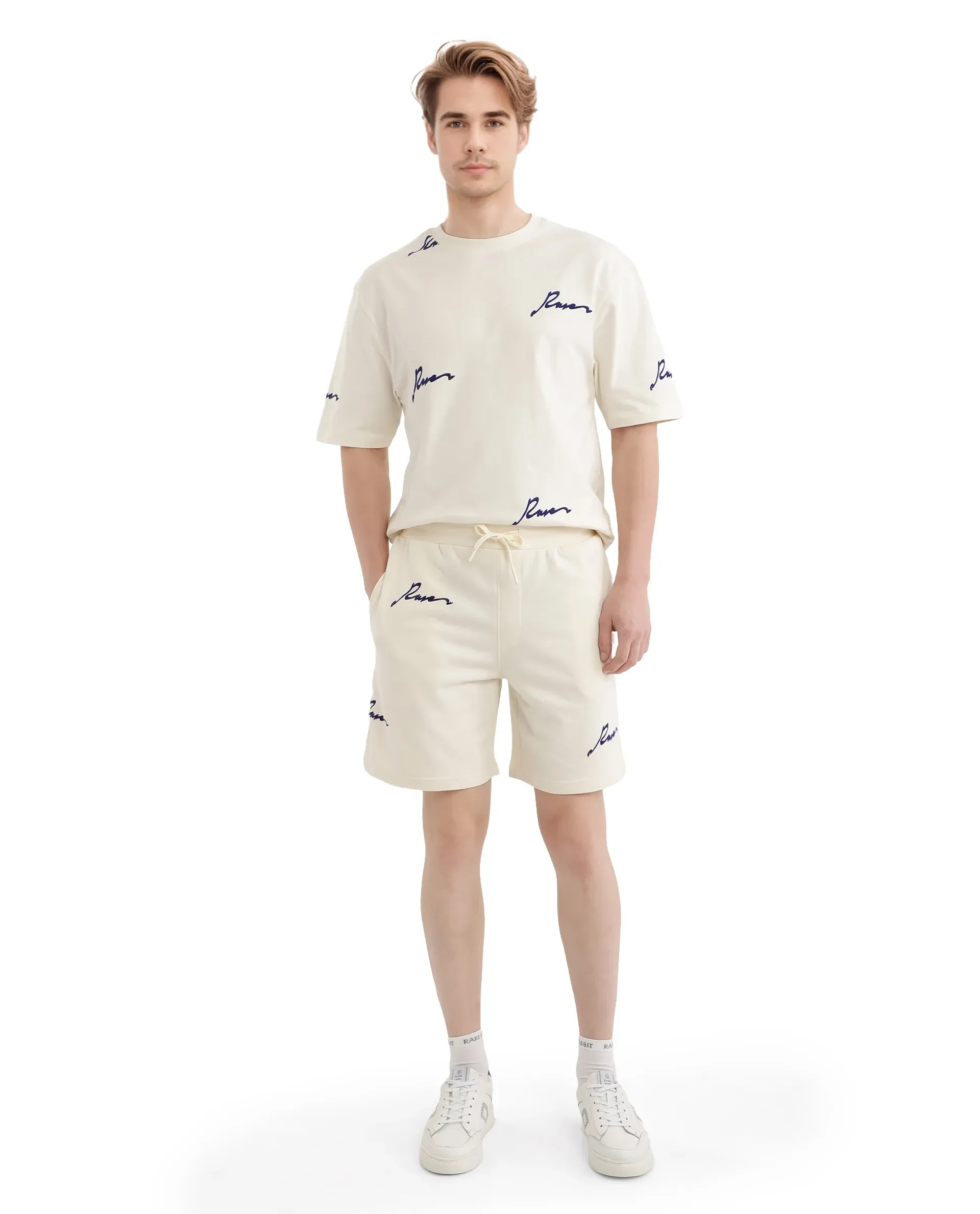 Rare Rabbit Men's Erken B Off White Cotton Blend Typography Print Oversized Fit Shorts - Image 2