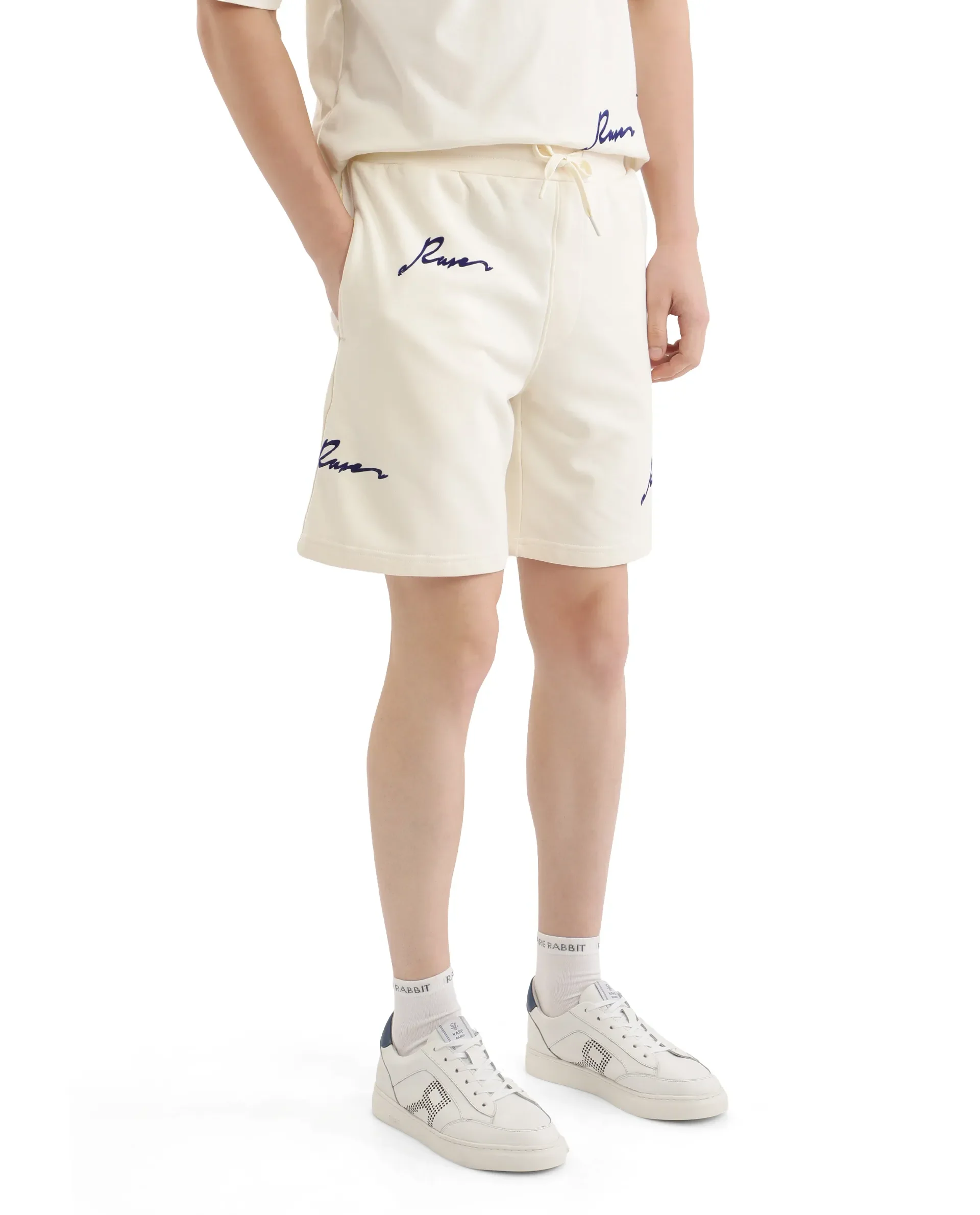 Rare Rabbit Men's Erken B Off White Cotton Blend Typography Print Oversized Fit Shorts - Image 7