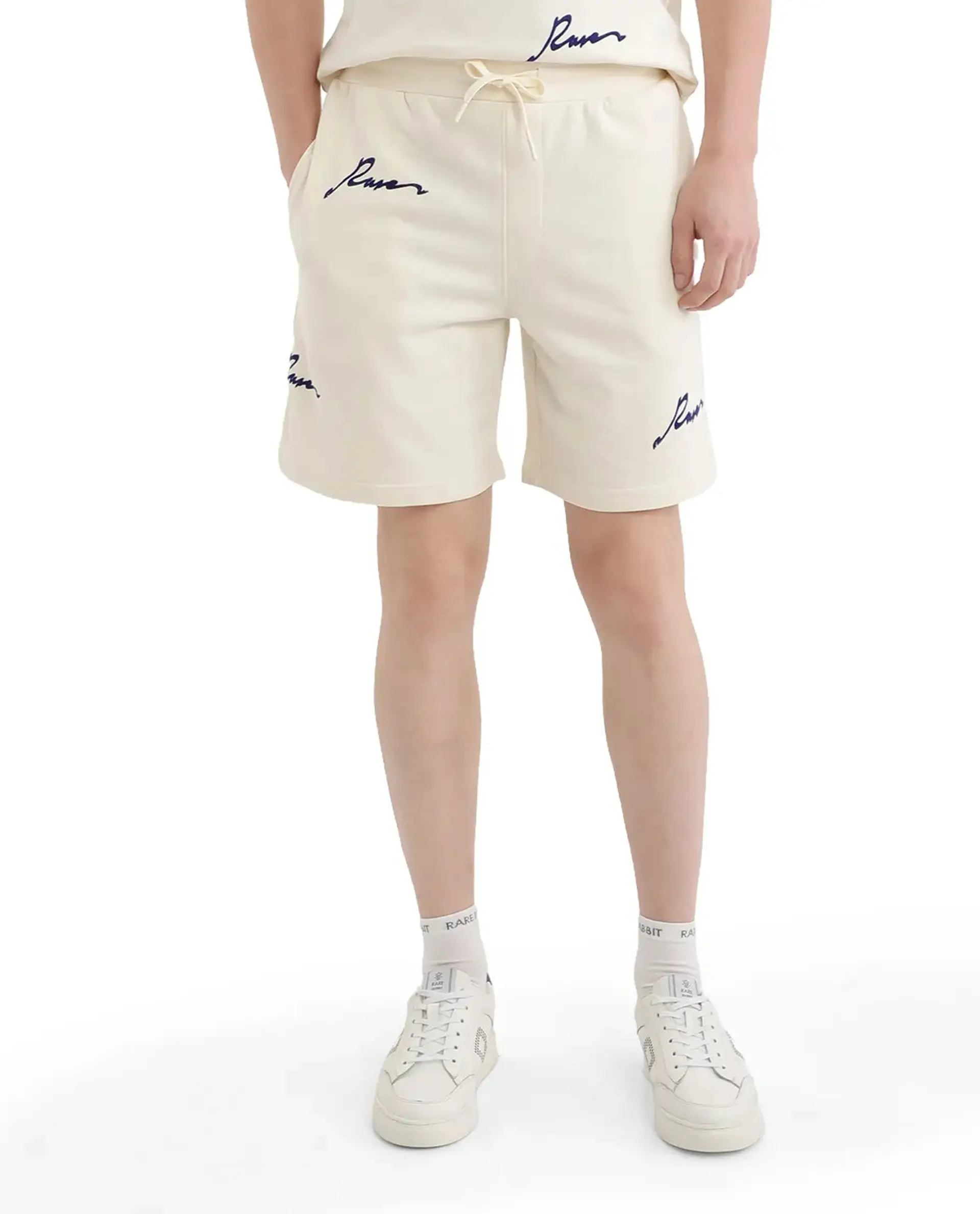 Rare Rabbit Men's Erken B Off White Cotton Blend Typography Print Oversized Fit Shorts - Image 8
