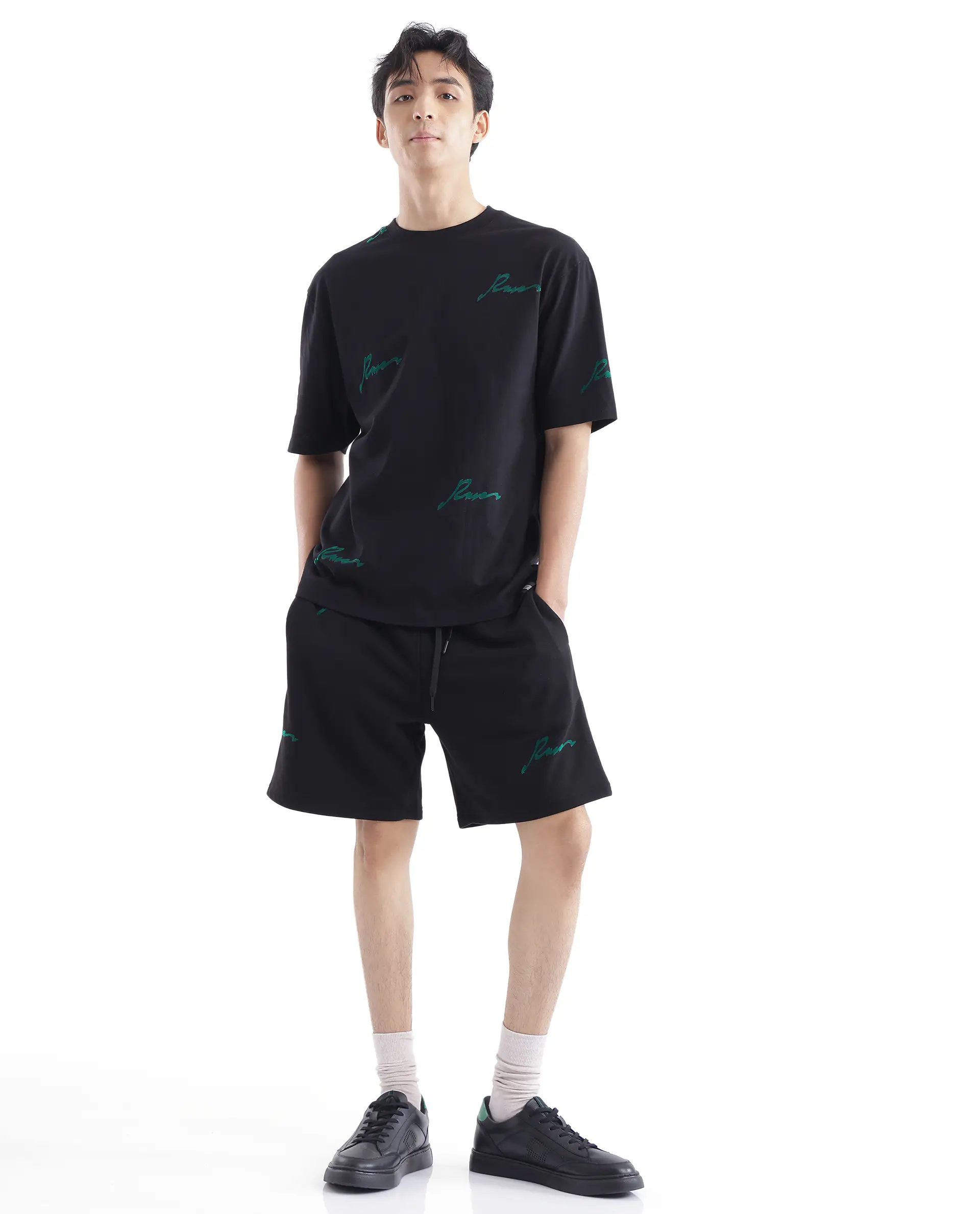 Rare Rabbit Men's Erken Black Cotton Graphic Print Oversized Fit Half Sleeve Crew Neck T-Shirt - Image 2