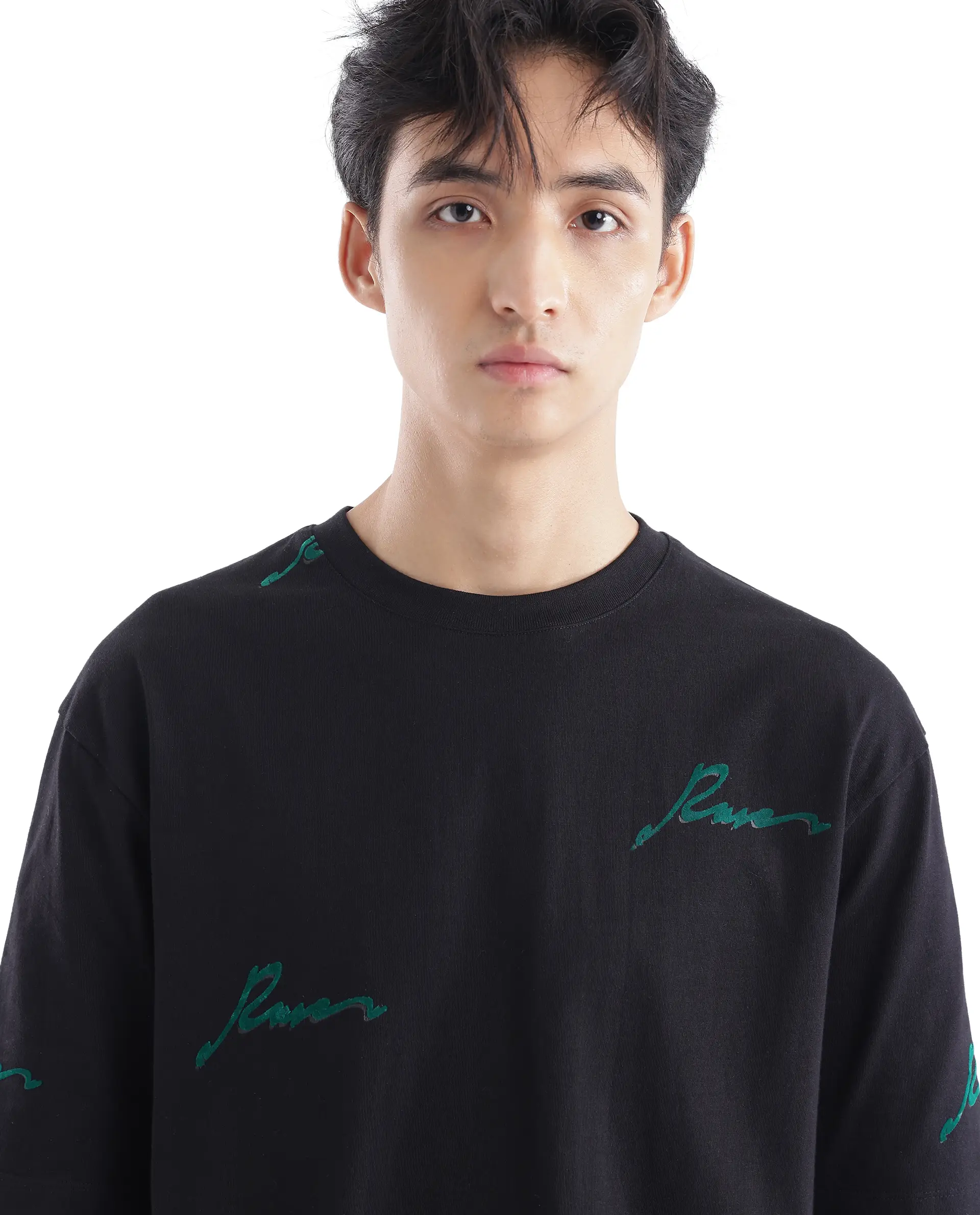 Rare Rabbit Men's Erken Black Cotton Graphic Print Oversized Fit Half Sleeve Crew Neck T-Shirt - Image 3