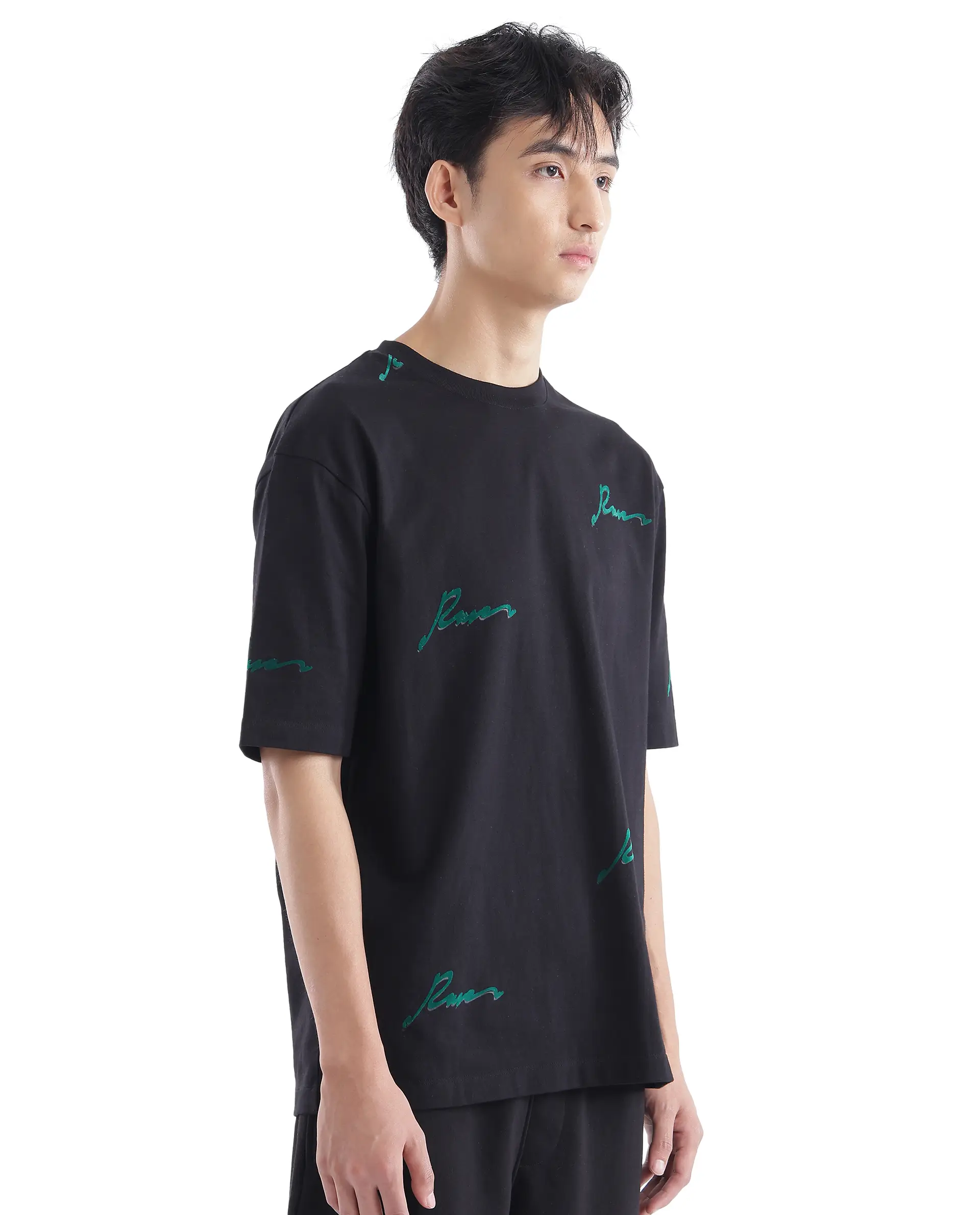 Rare Rabbit Men's Erken Black Cotton Graphic Print Oversized Fit Half Sleeve Crew Neck T-Shirt - Image 5