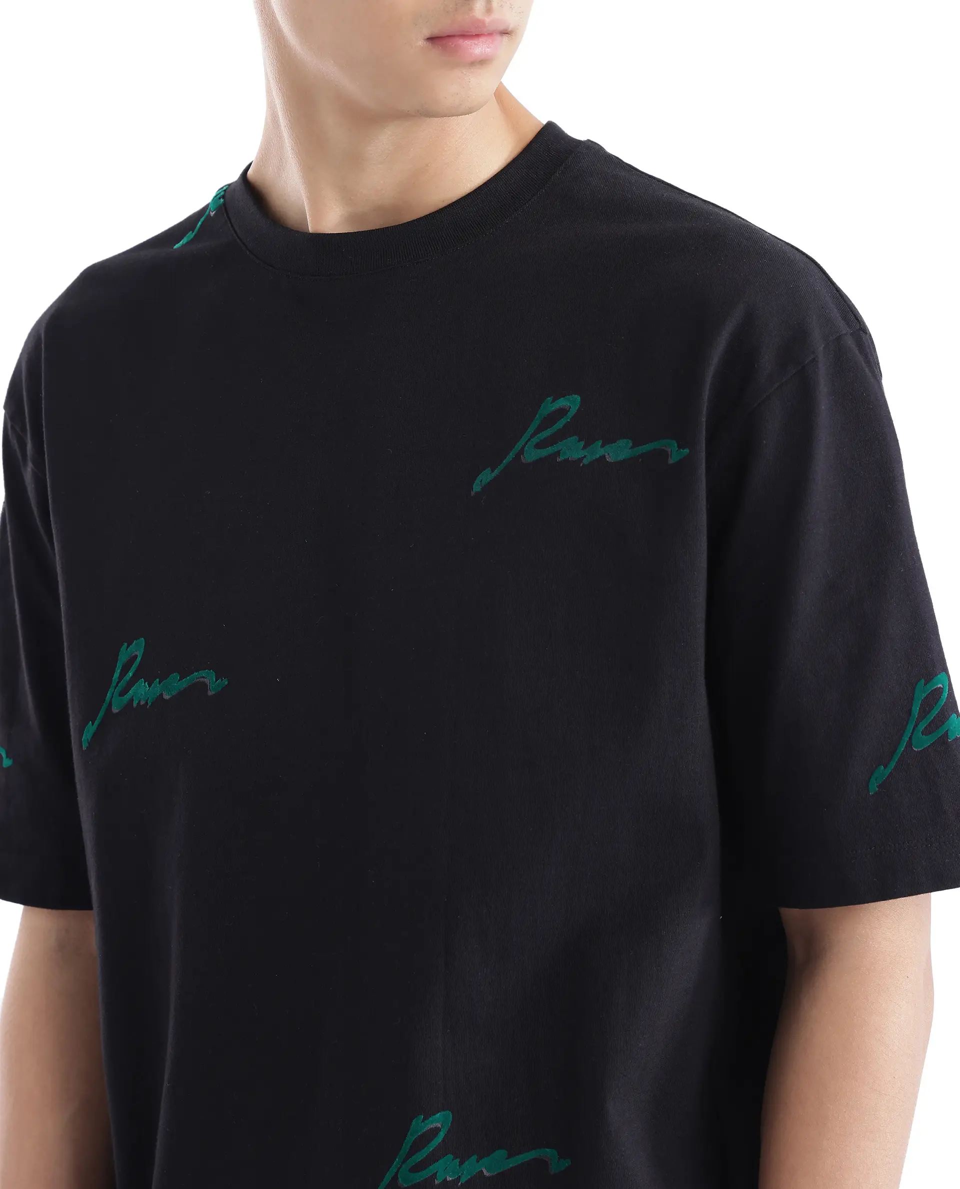Rare Rabbit Men's Erken Black Cotton Graphic Print Oversized Fit Half Sleeve Crew Neck T-Shirt - Image 6