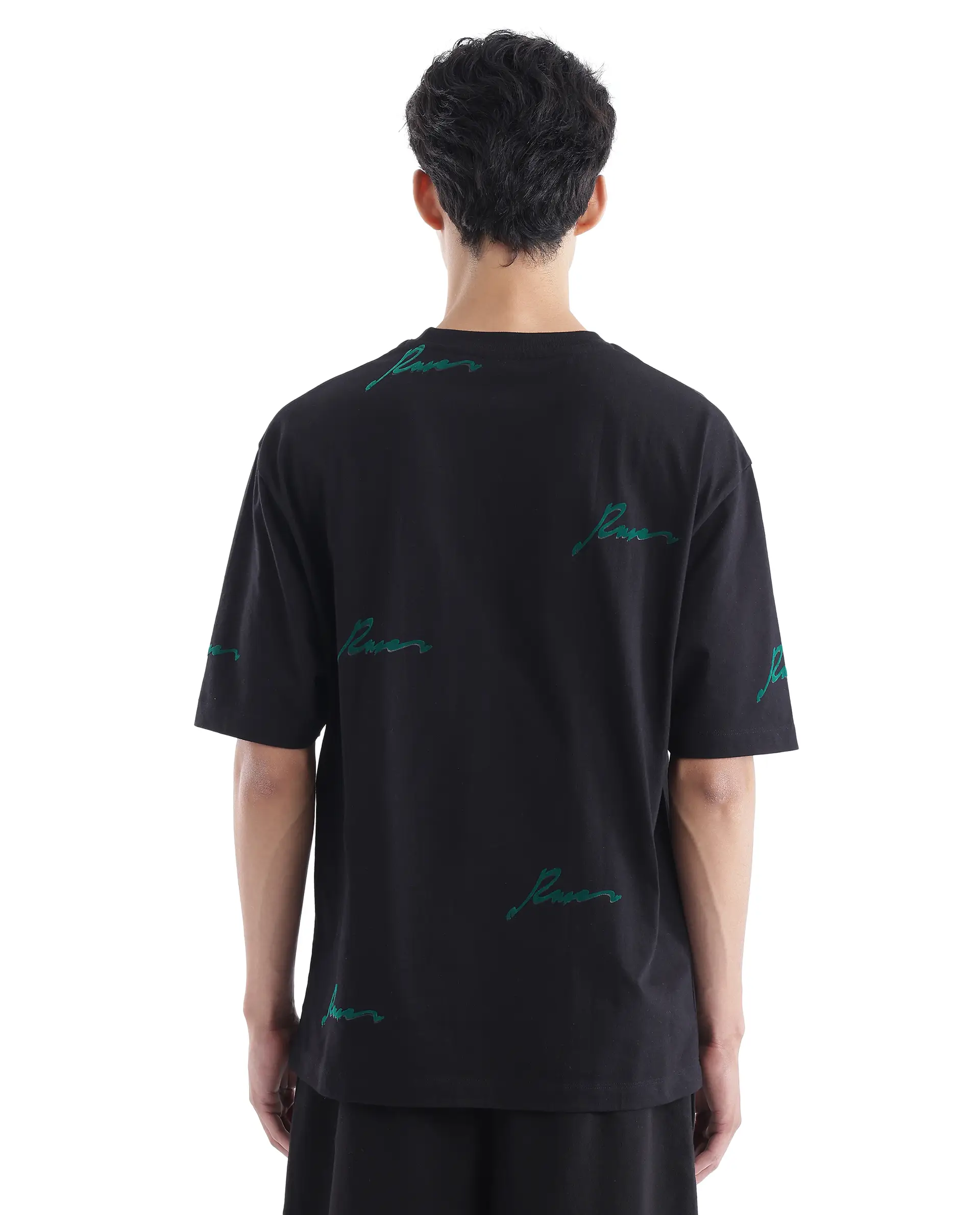 Rare Rabbit Men's Erken Black Cotton Graphic Print Oversized Fit Half Sleeve Crew Neck T-Shirt - Image 7