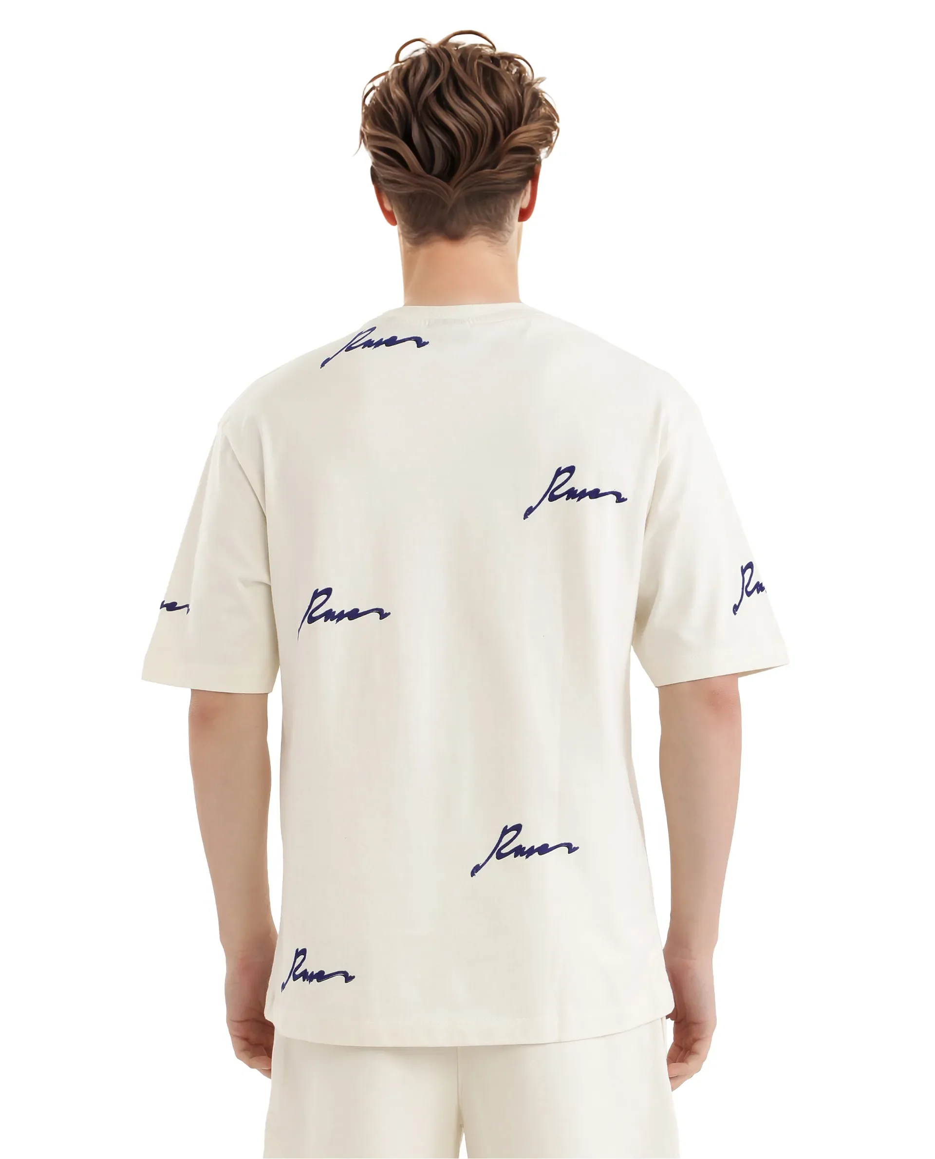 Rare Rabbit Men's Erken Off White Cotton Graphic Print Oversized Fit Half Sleeve Crew Neck T-Shirt - Image 3