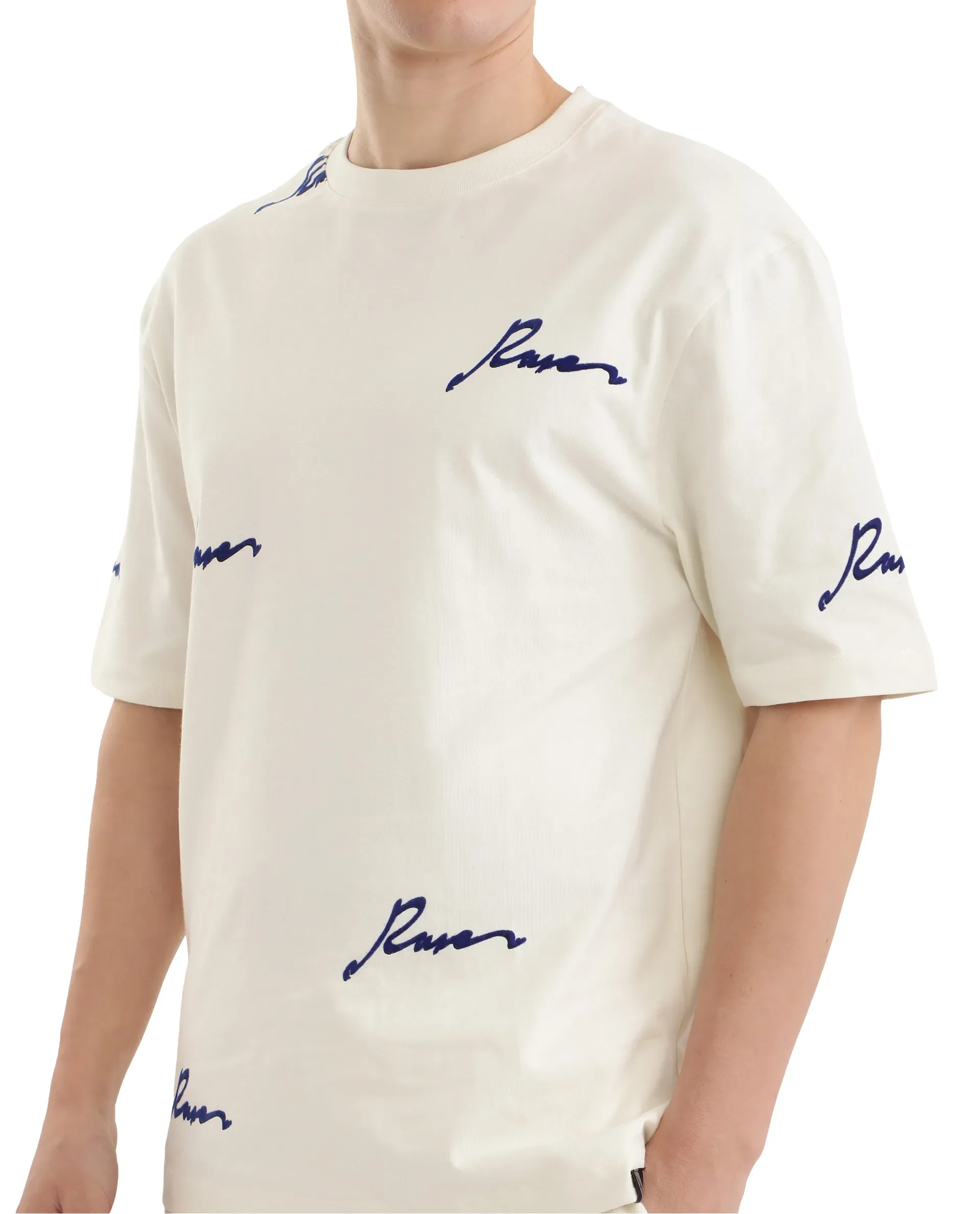 Rare Rabbit Men's Erken Off White Cotton Graphic Print Oversized Fit Half Sleeve Crew Neck T-Shirt - Image 6