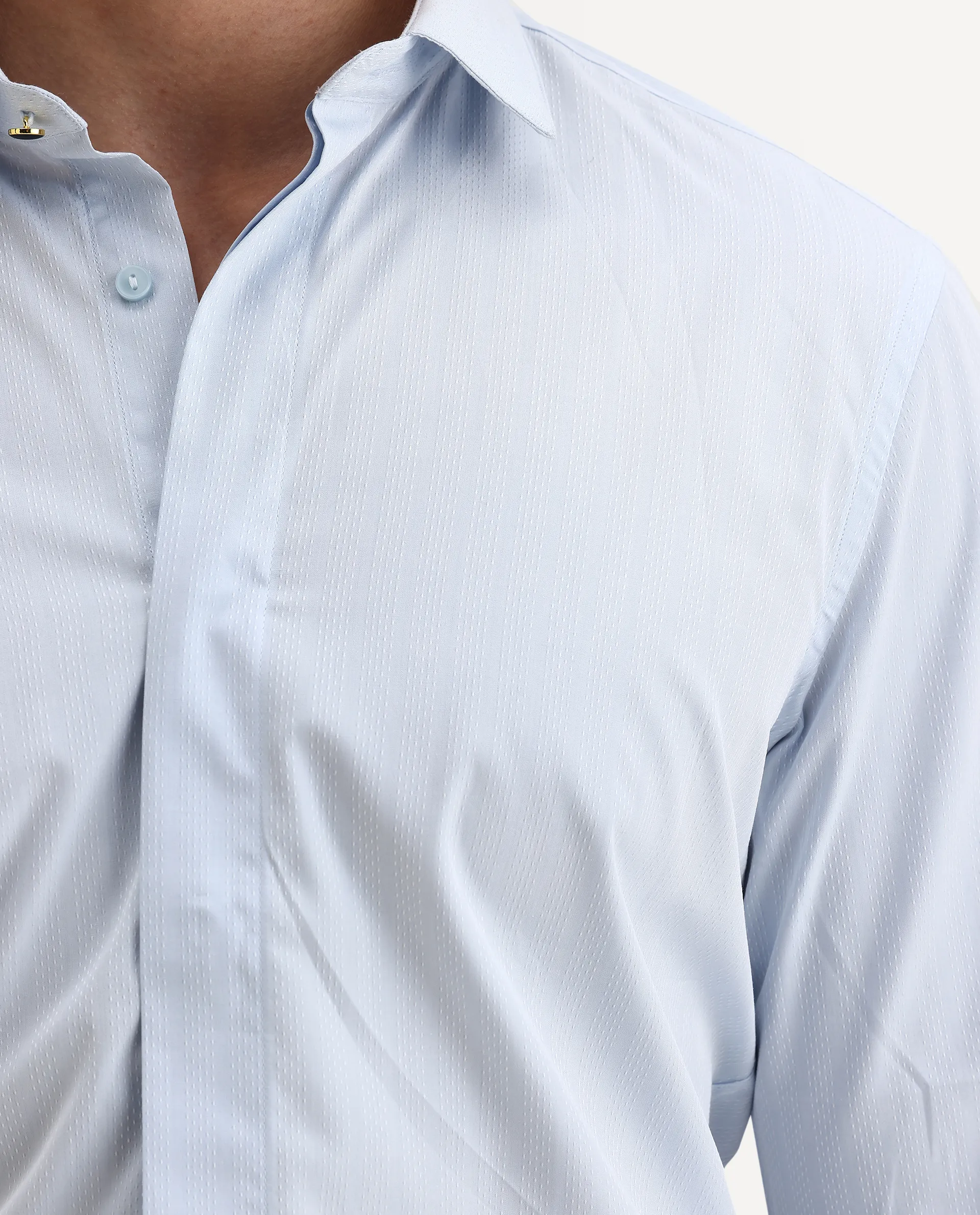 Rare Rabbit Men's Erlane Pastel Blue Cotton Plain Regular Fit Full Sleeve Collared Shirt - Image 3