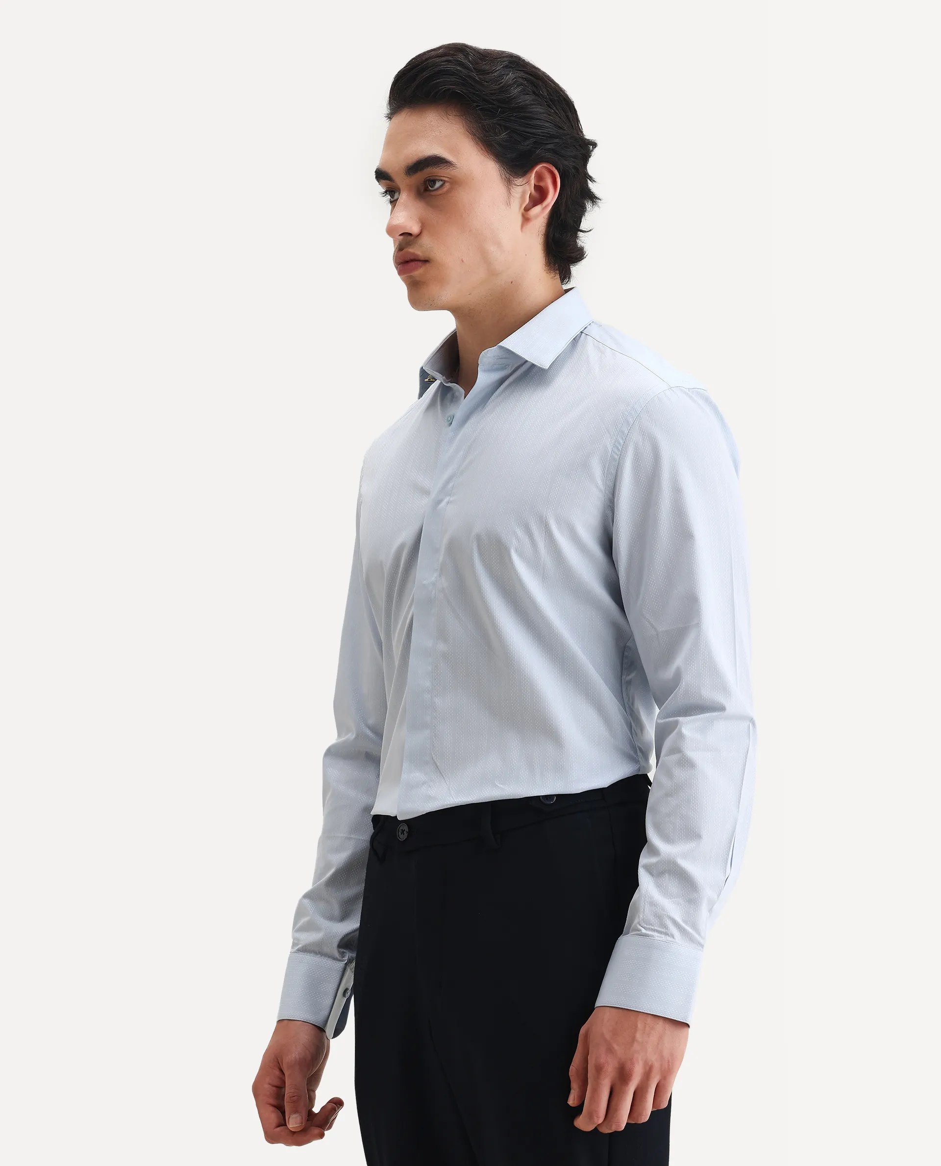 Rare Rabbit Men's Erlane Pastel Blue Cotton Plain Regular Fit Full Sleeve Collared Shirt - Image 5