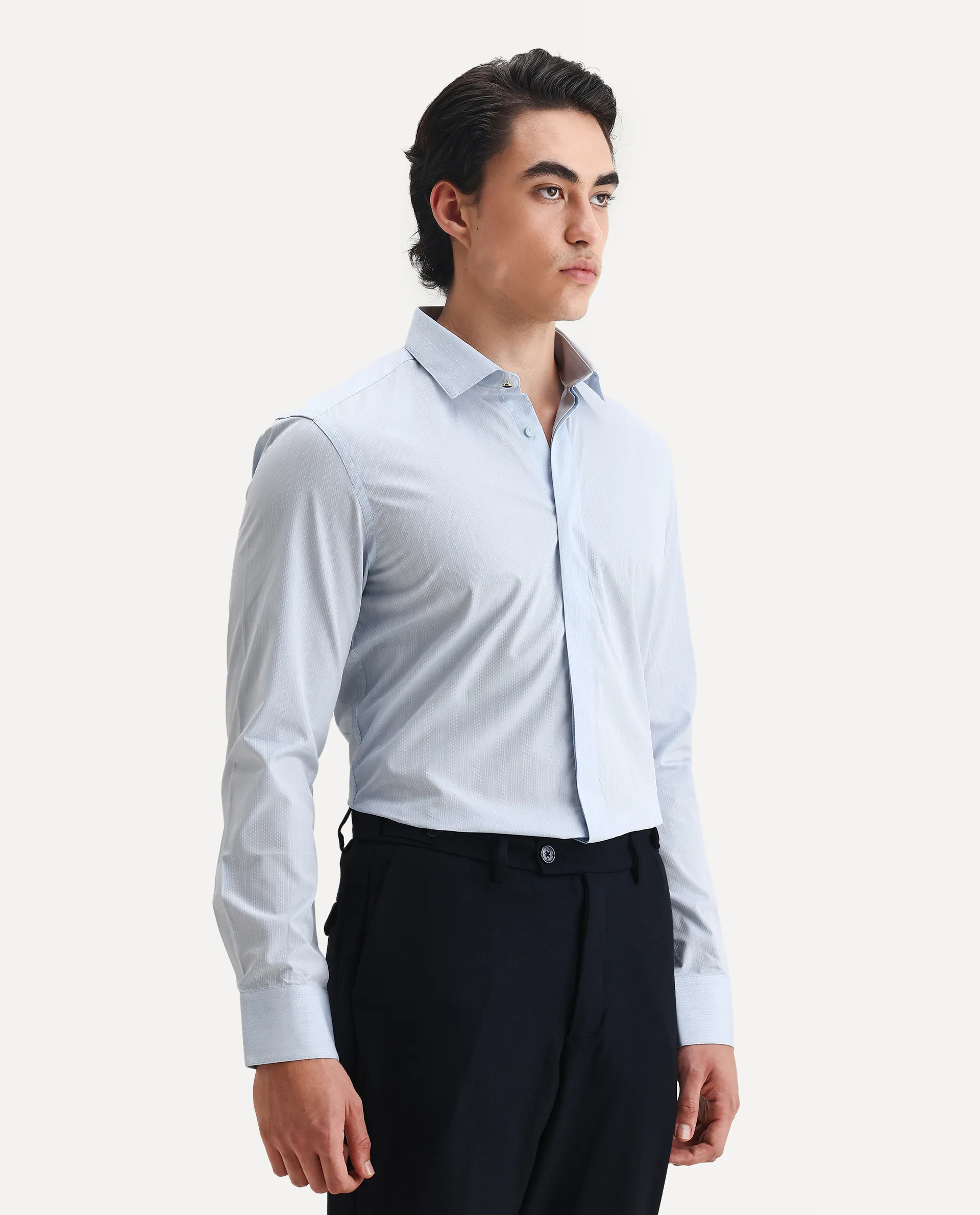 Rare Rabbit Men's Erlane Pastel Blue Cotton Plain Regular Fit Full Sleeve Collared Shirt - Image 6