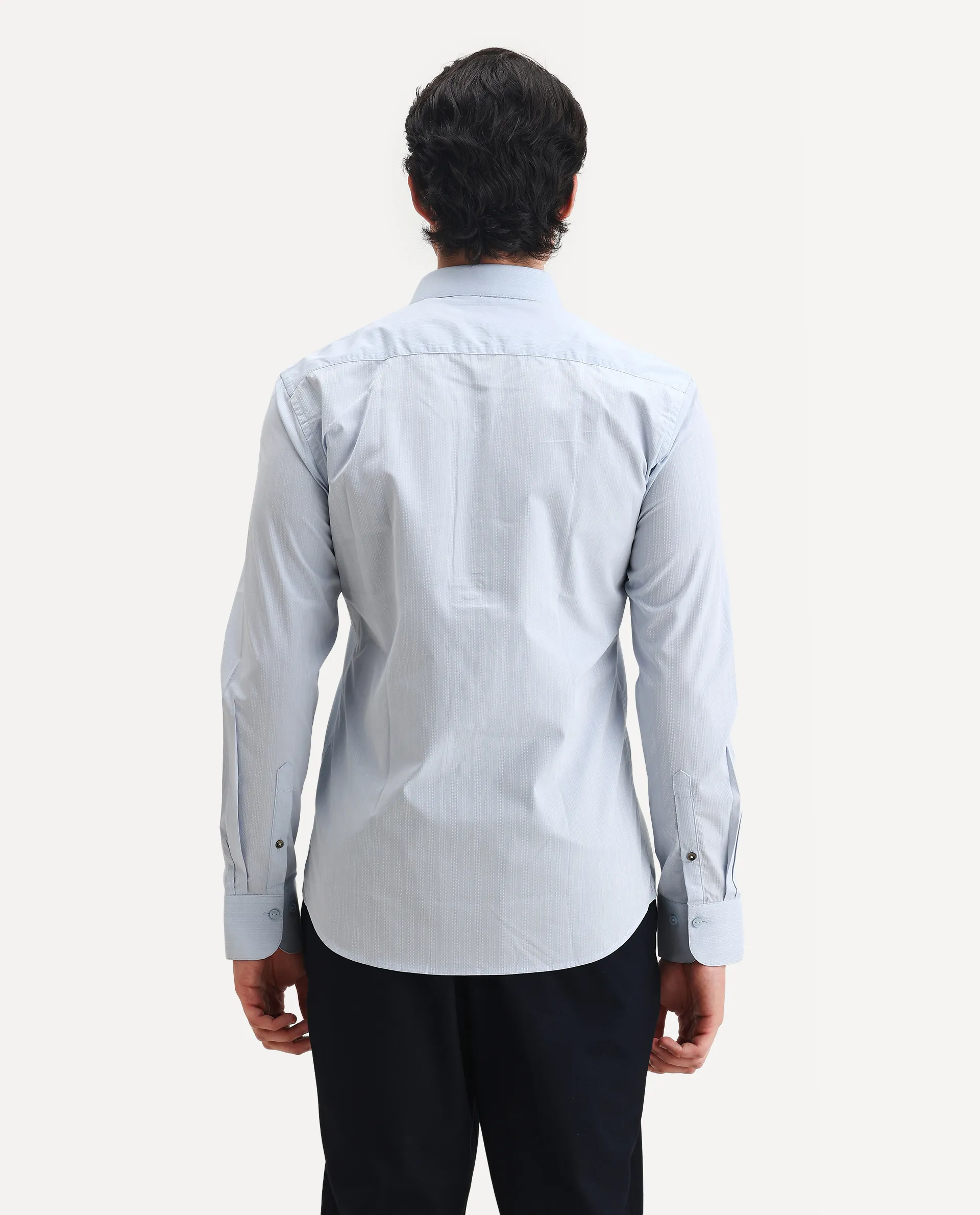Rare Rabbit Men's Erlane Pastel Blue Cotton Plain Regular Fit Full Sleeve Collared Shirt - Image 8