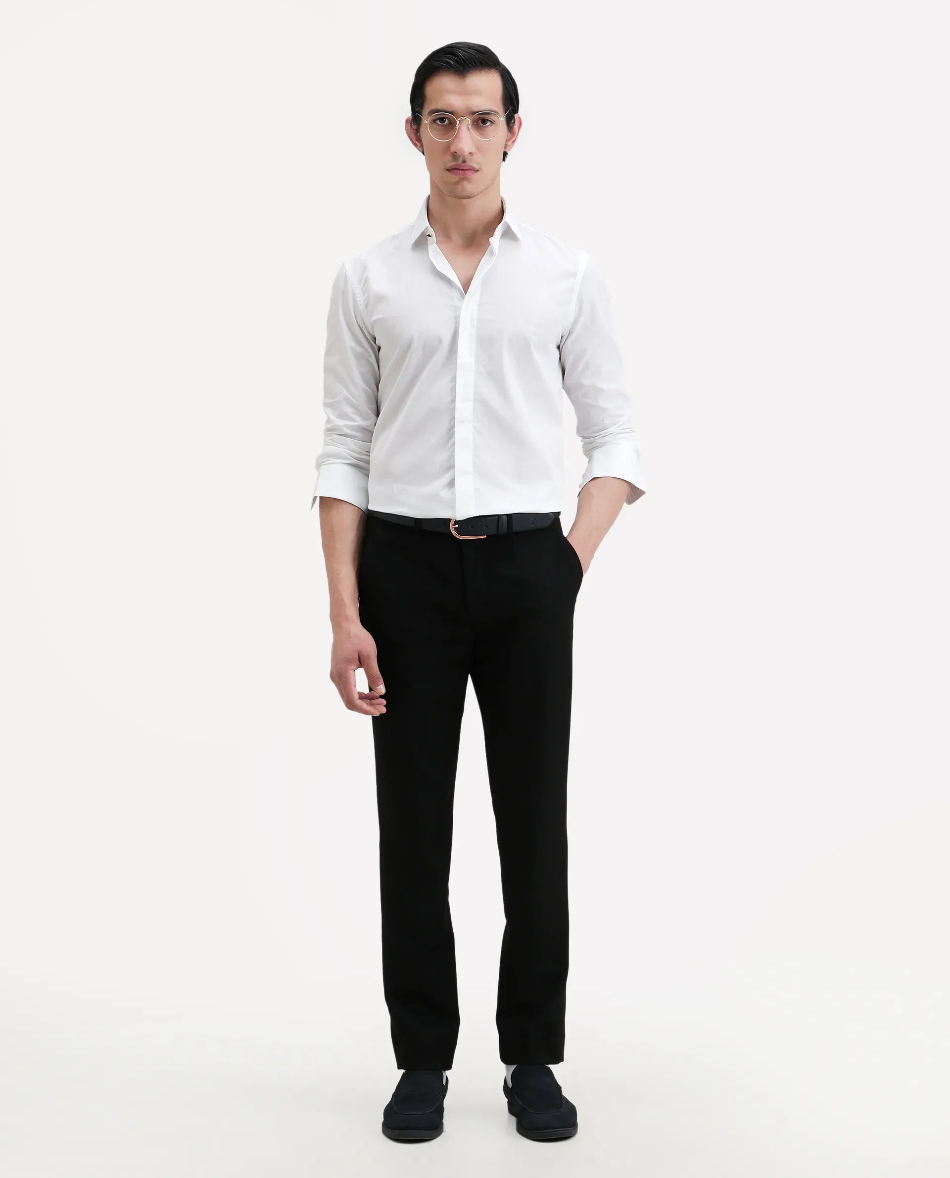 Rare Rabbit Men's Erlane White Cotton Plain Regular Fit Full Sleeve Collared Shirt - Image 2