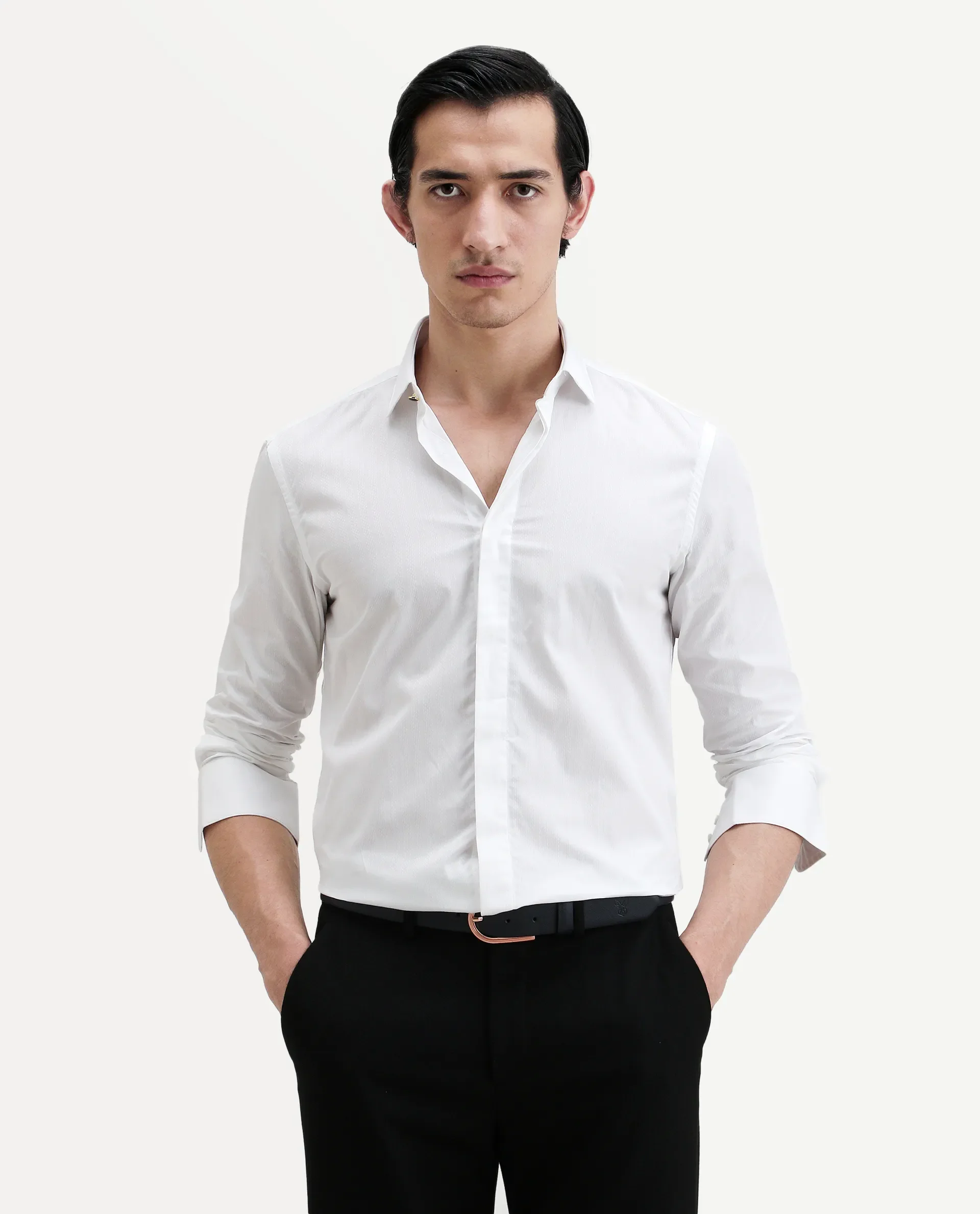 Rare Rabbit Men's Erlane White Cotton Plain Regular Fit Full Sleeve Collared Shirt - Image 3