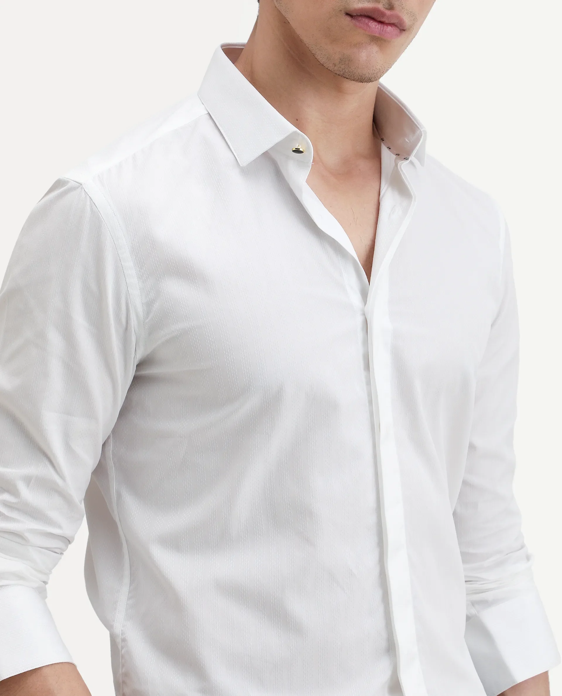 Rare Rabbit Men's Erlane White Cotton Plain Regular Fit Full Sleeve Collared Shirt - Image 5