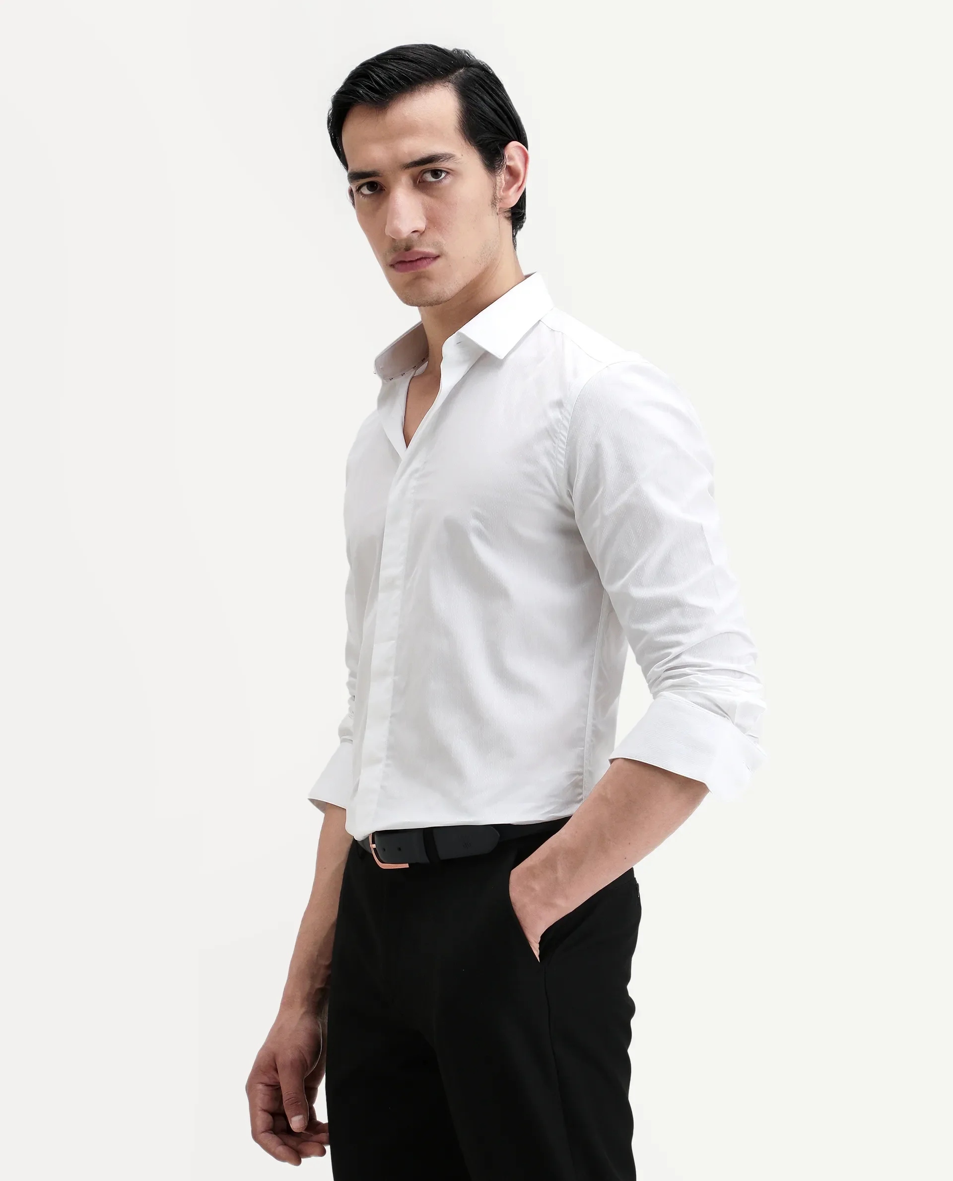 Rare Rabbit Men's Erlane White Cotton Plain Regular Fit Full Sleeve Collared Shirt - Image 6