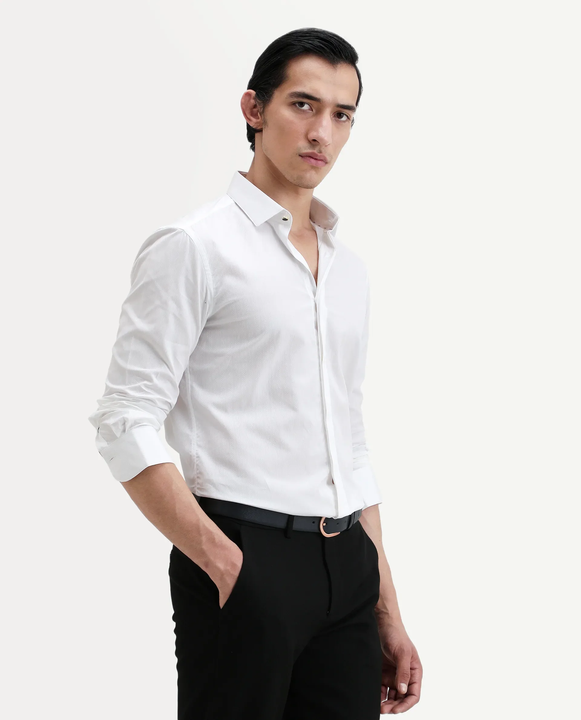 Rare Rabbit Men's Erlane White Cotton Plain Regular Fit Full Sleeve Collared Shirt - Image 7