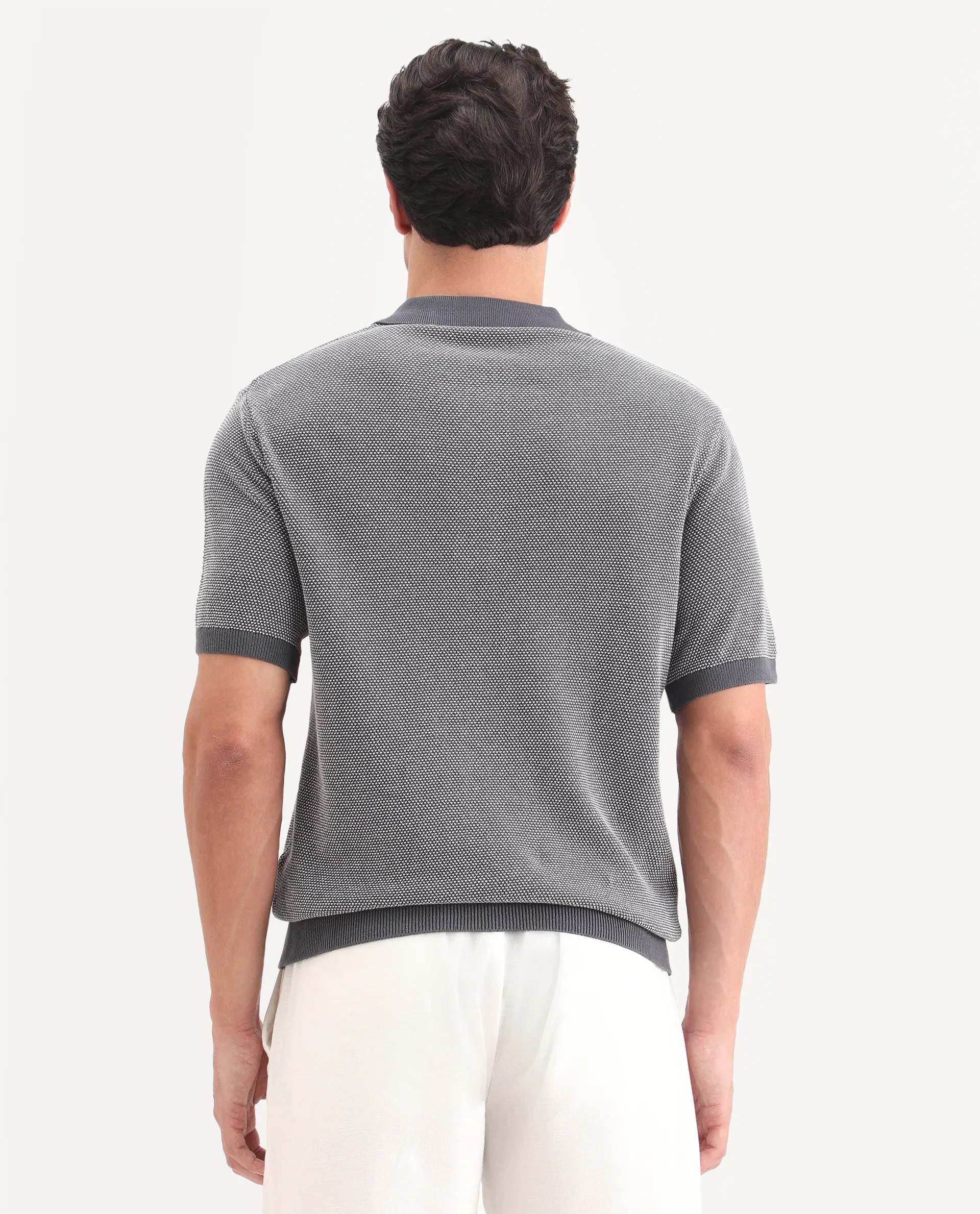 Rare Rabbit Men's Erme Dark Grey Cotton Fabric Half Sleeve Spread Collar Regular Jacquard Polo - Image 7