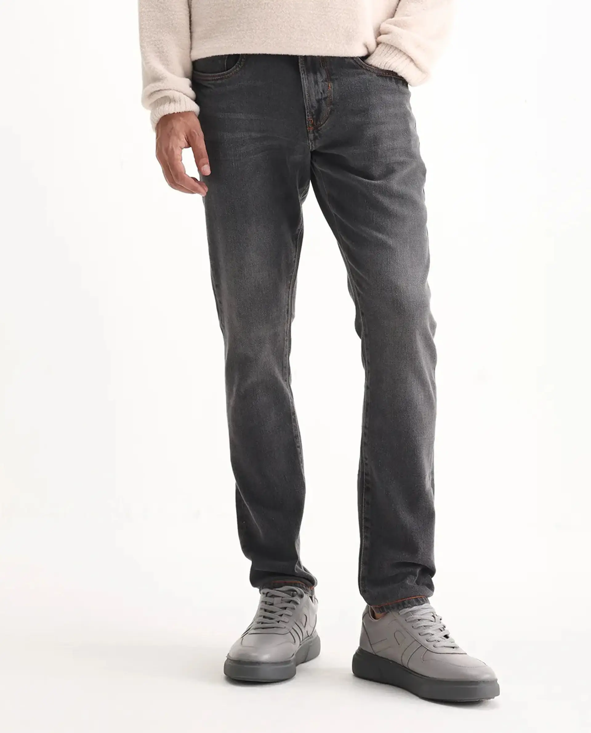 Rare Rabbit Men's Ermis Grey Cotton Blend Plain Hawk Slim Fit Jeans - Image 10
